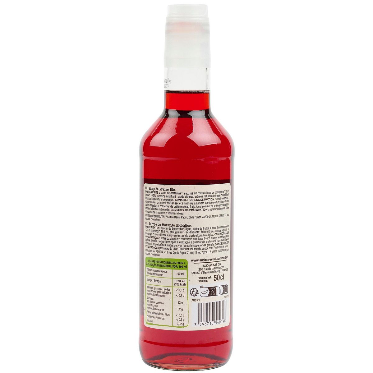 AUCHAN BIO Sirop de fraise 50cl
