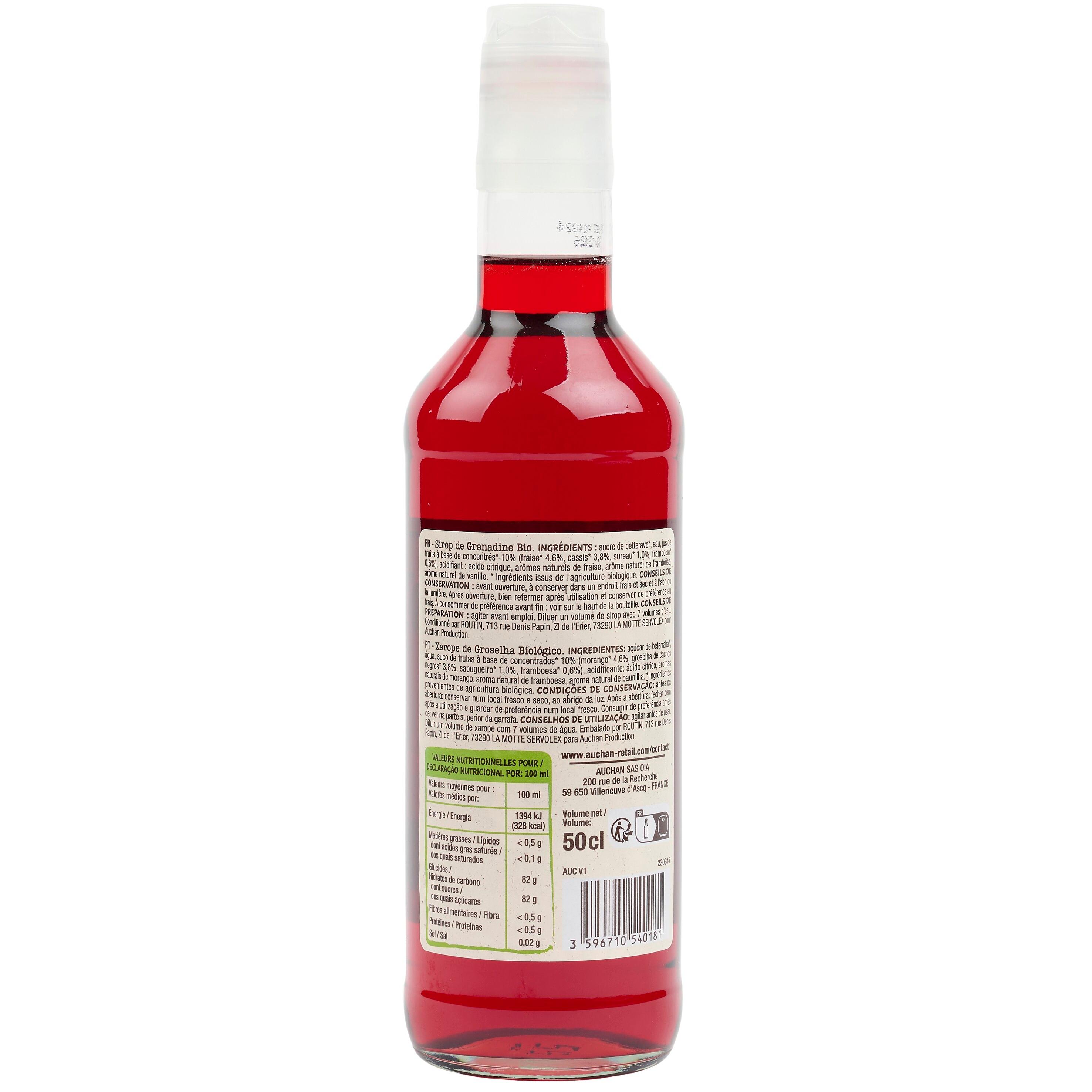 Voir la diapositive 2 : AUCHAN BIO Sirop de grenadine 50cl