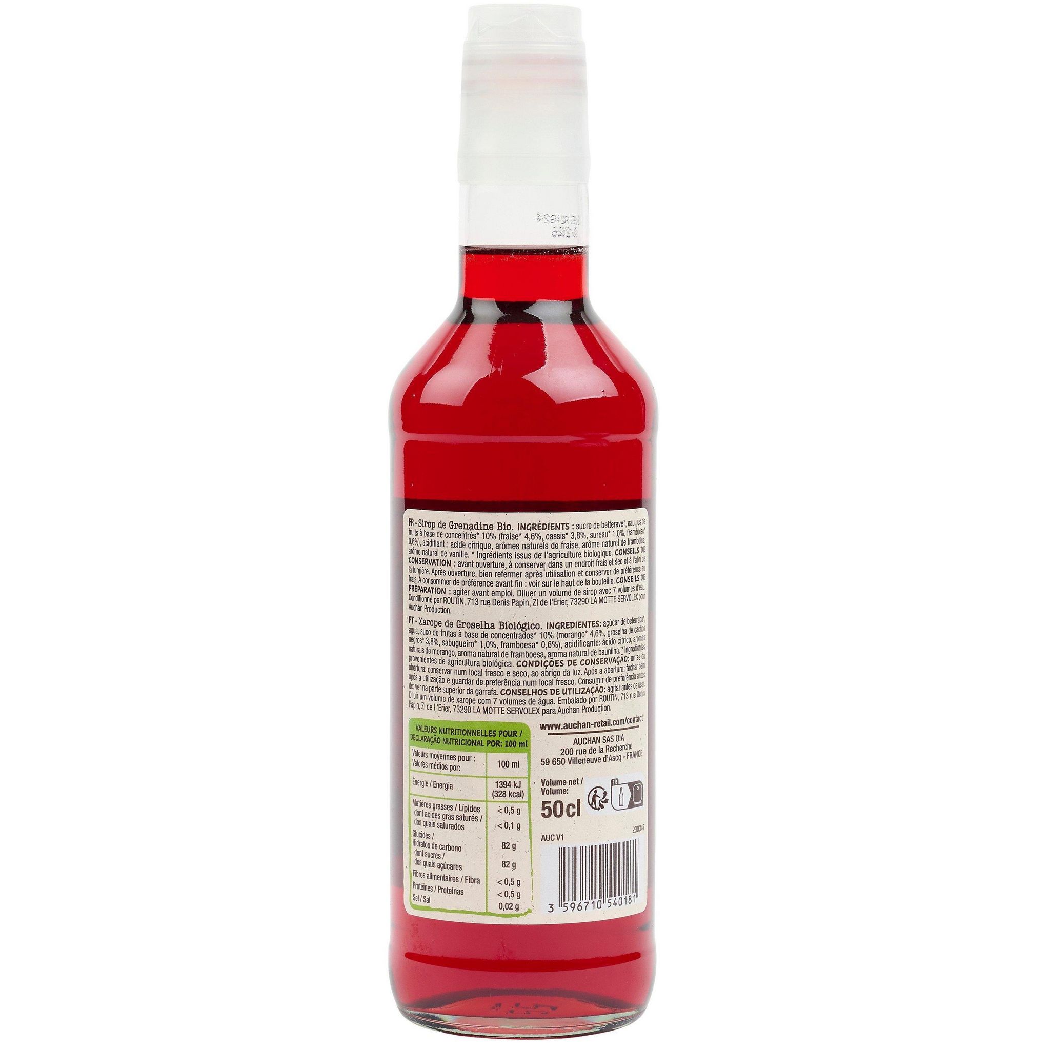 Voir la diapositive 3 : AUCHAN BIO Sirop de grenadine 50cl