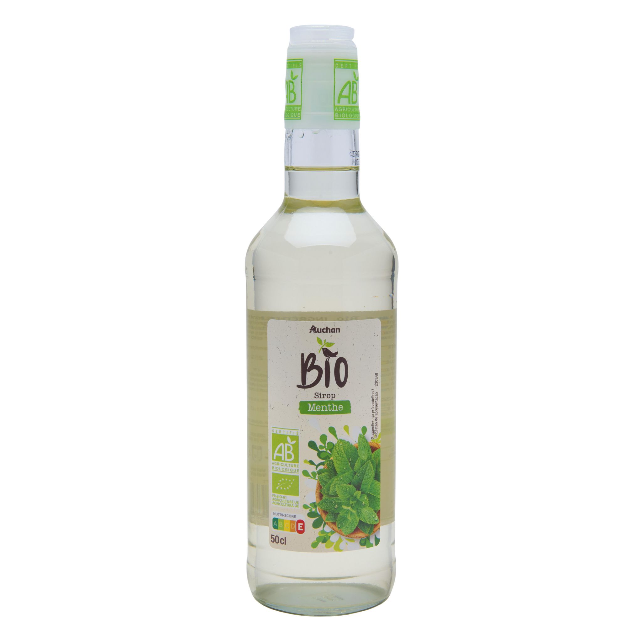 Voir la diapositive 3 : AUCHAN BIO Sirop de menthe bouteille verre 50cl