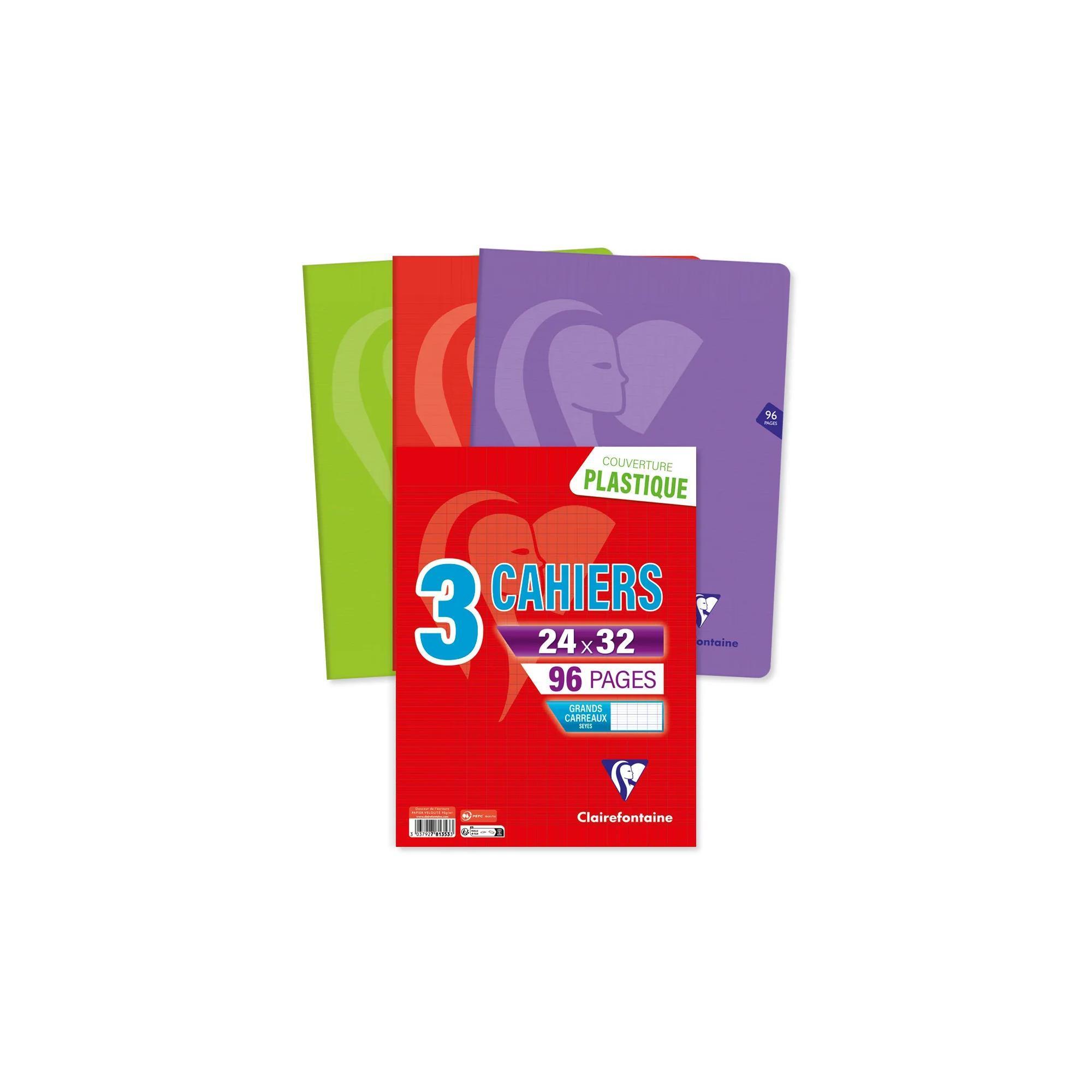 CLAIREFONTAINE Lot de 3 Cahiers - 96 Pages - 24x32cm
