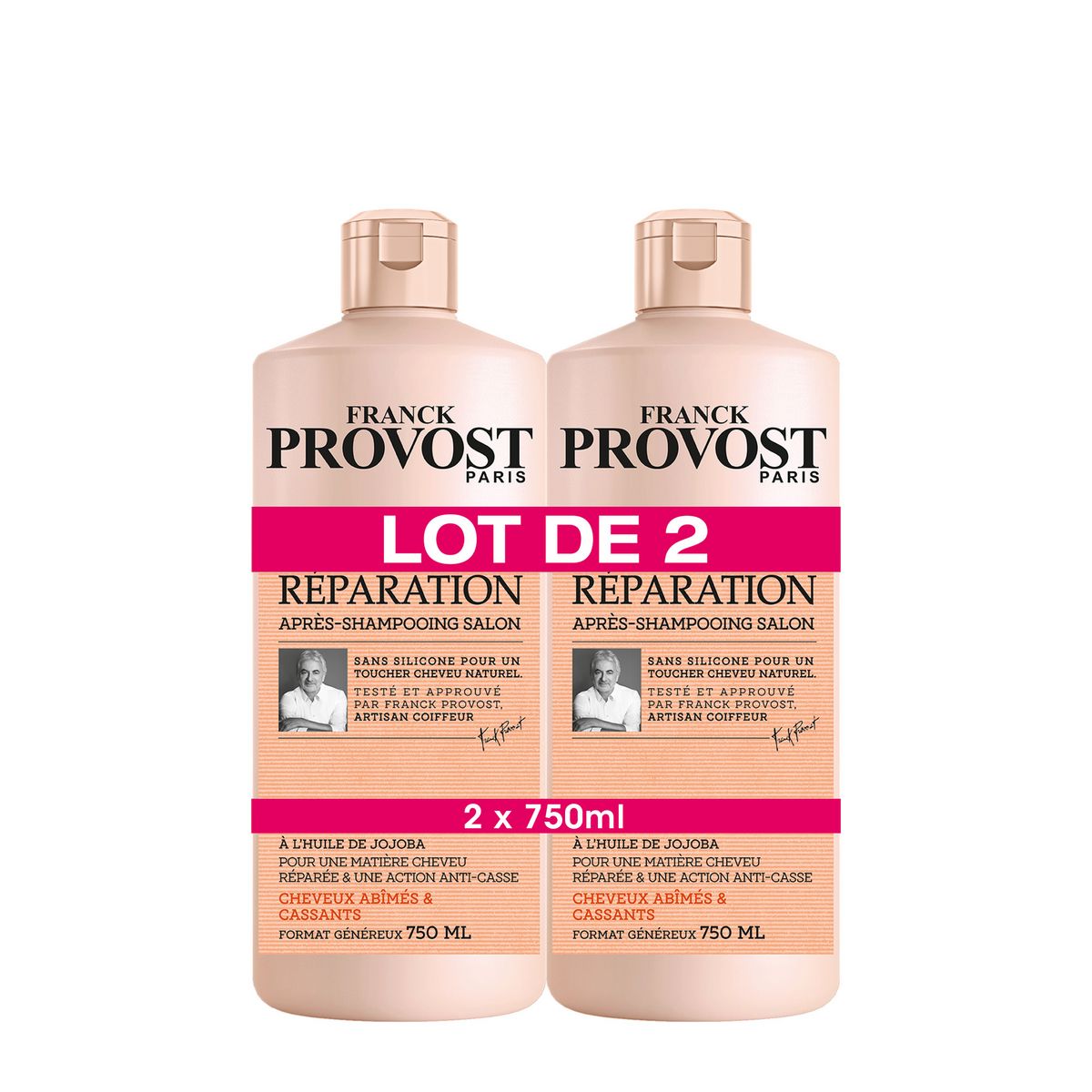 FRANCK PROVOST Après-shampoing réparation à l'huile de jojoba cheveux abîmés et cassants 2x750ml