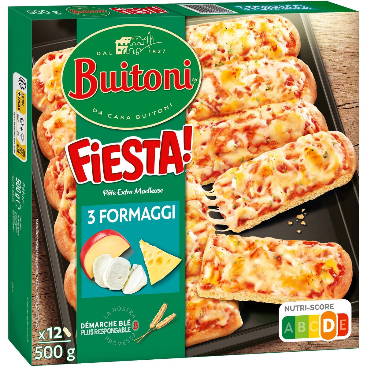 BUITONI Fiesta - Pizza 3 fromages à partager 12 pièces 500g