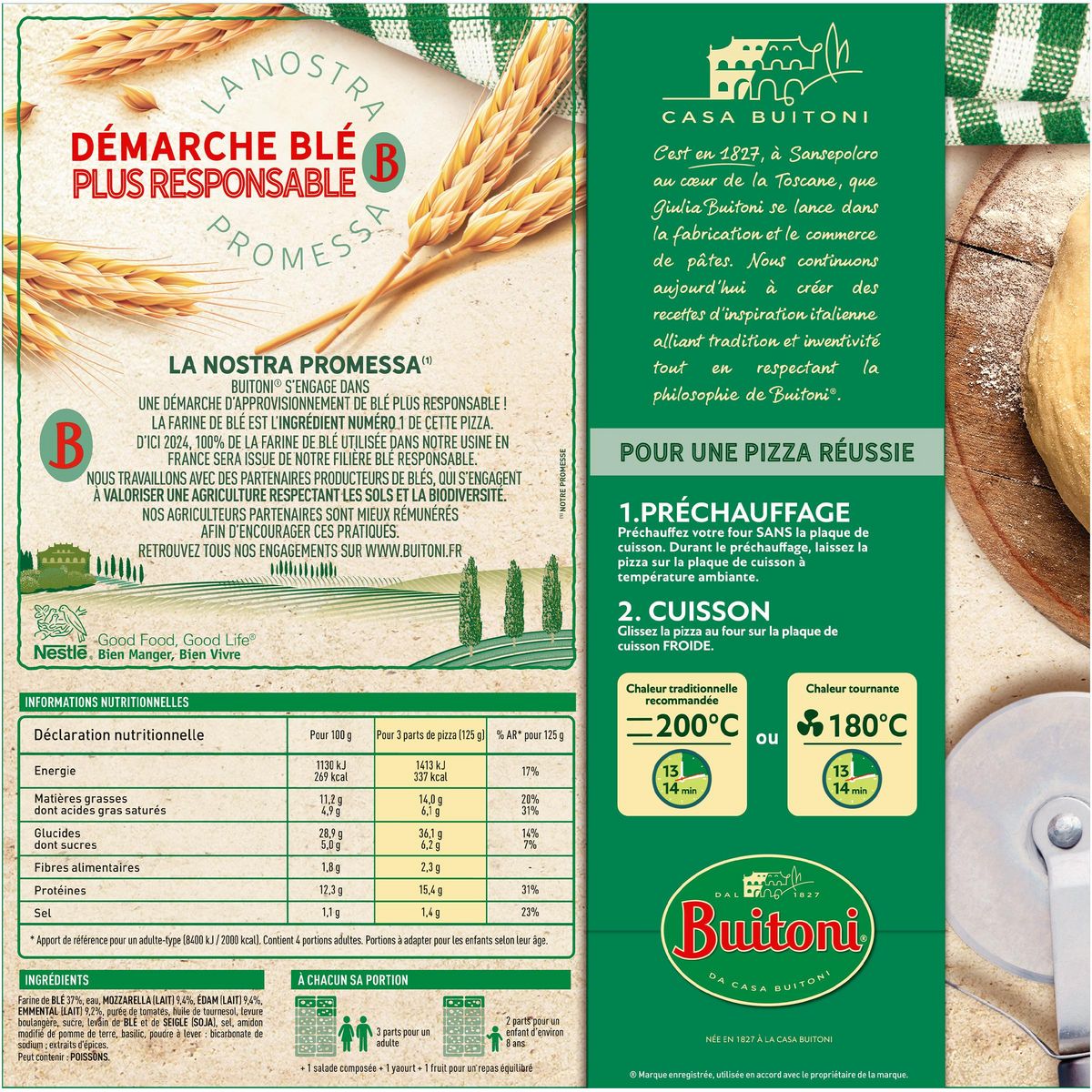 BUITONI Fiesta - Pizza 3 fromages à partager 12 pièces 500g