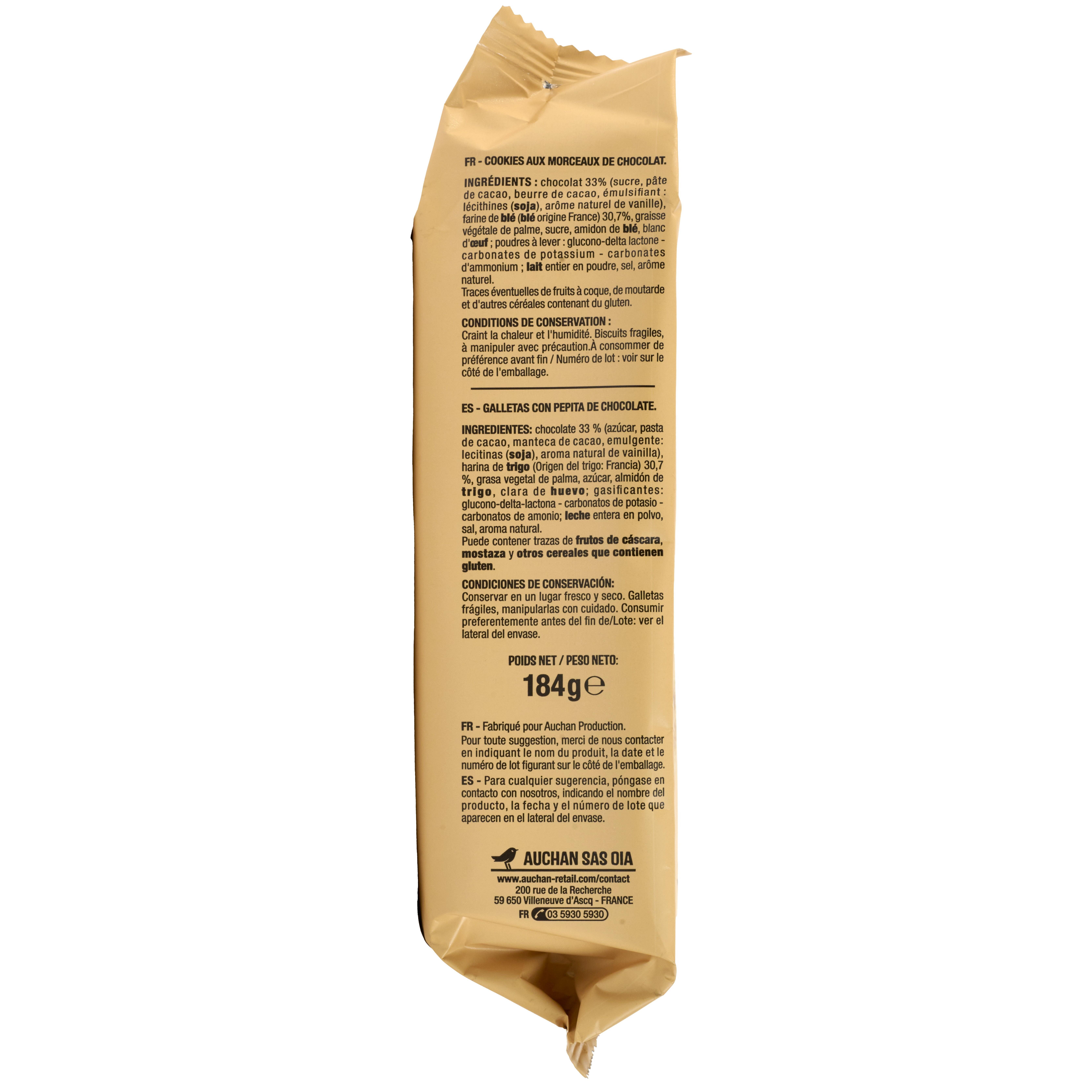 Voir la diapositive 2 : AUCHAN Cookies aux maxi pépites de chocolat 8 biscuits 184g