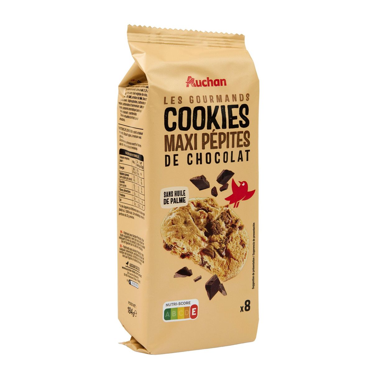 AUCHAN Cookies aux maxi pépites de chocolat 8 biscuits 184g