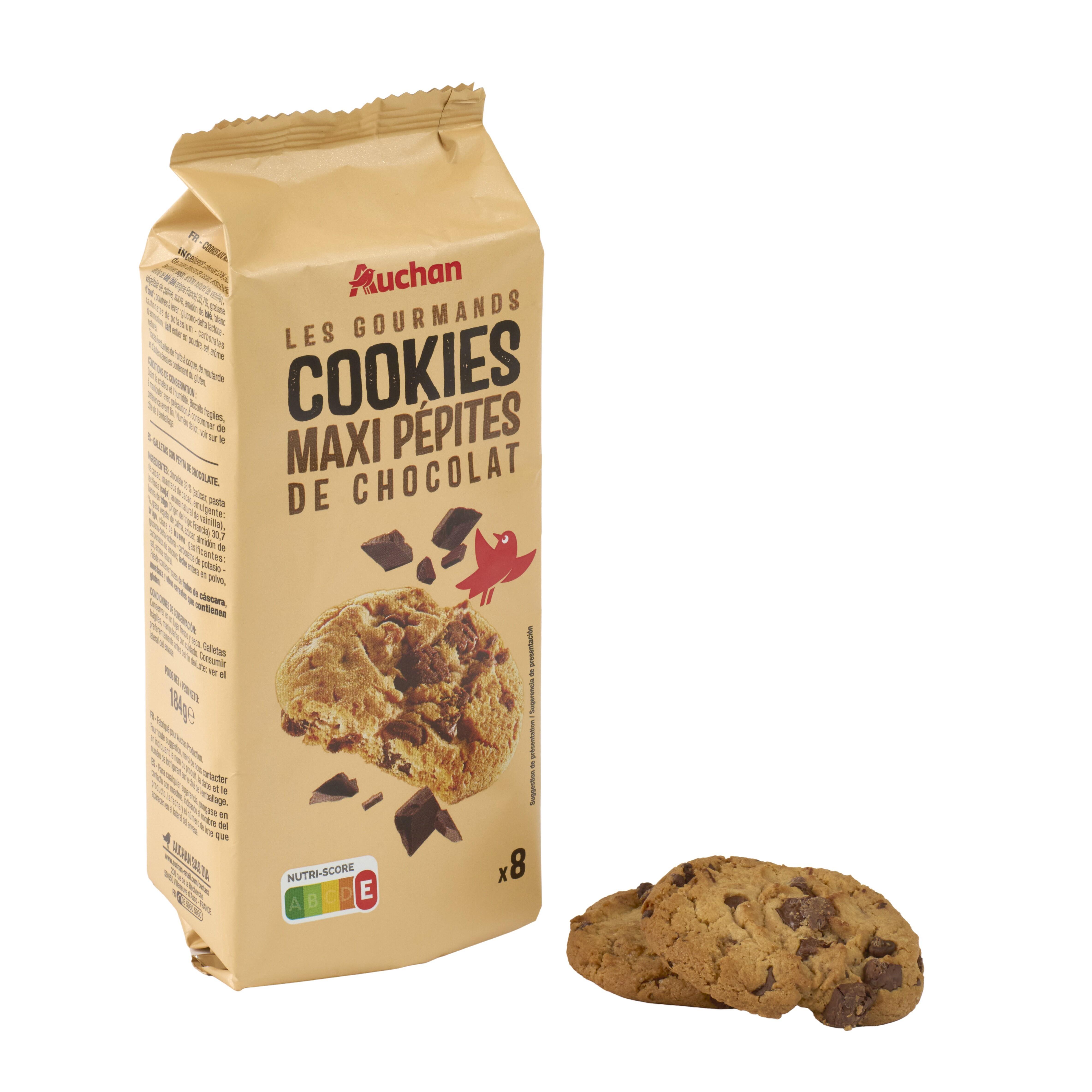 Voir la diapositive 4 : AUCHAN Cookies aux maxi pépites de chocolat 8 biscuits 184g