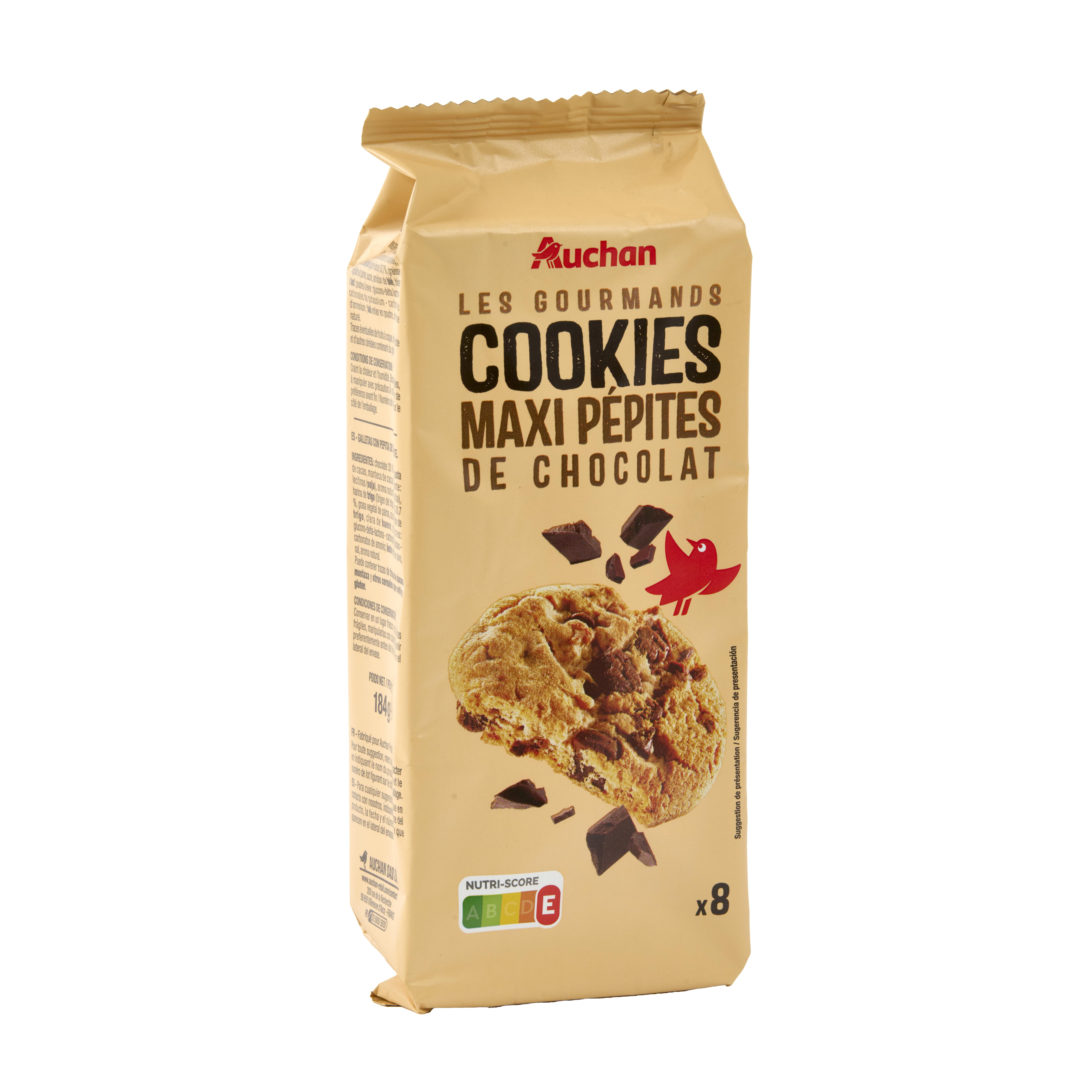 Voir la diapositive 6 : AUCHAN Cookies aux maxi pépites de chocolat 8 biscuits 184g