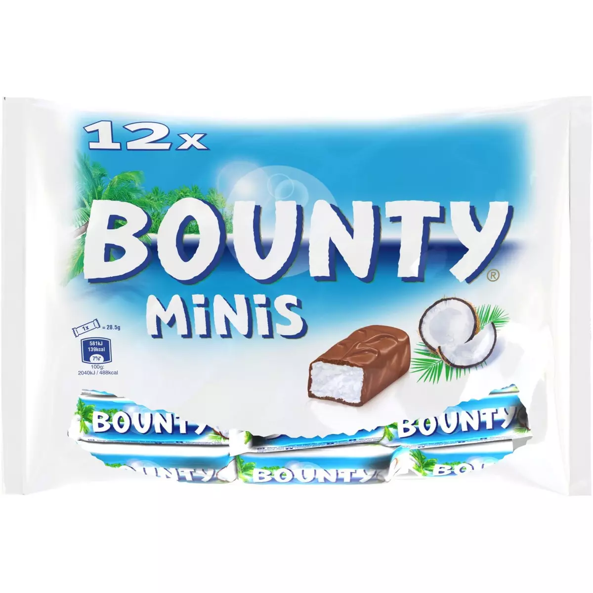 BOUNTY Mini barres chocolatées à la noix de coco 12 barres 366g
