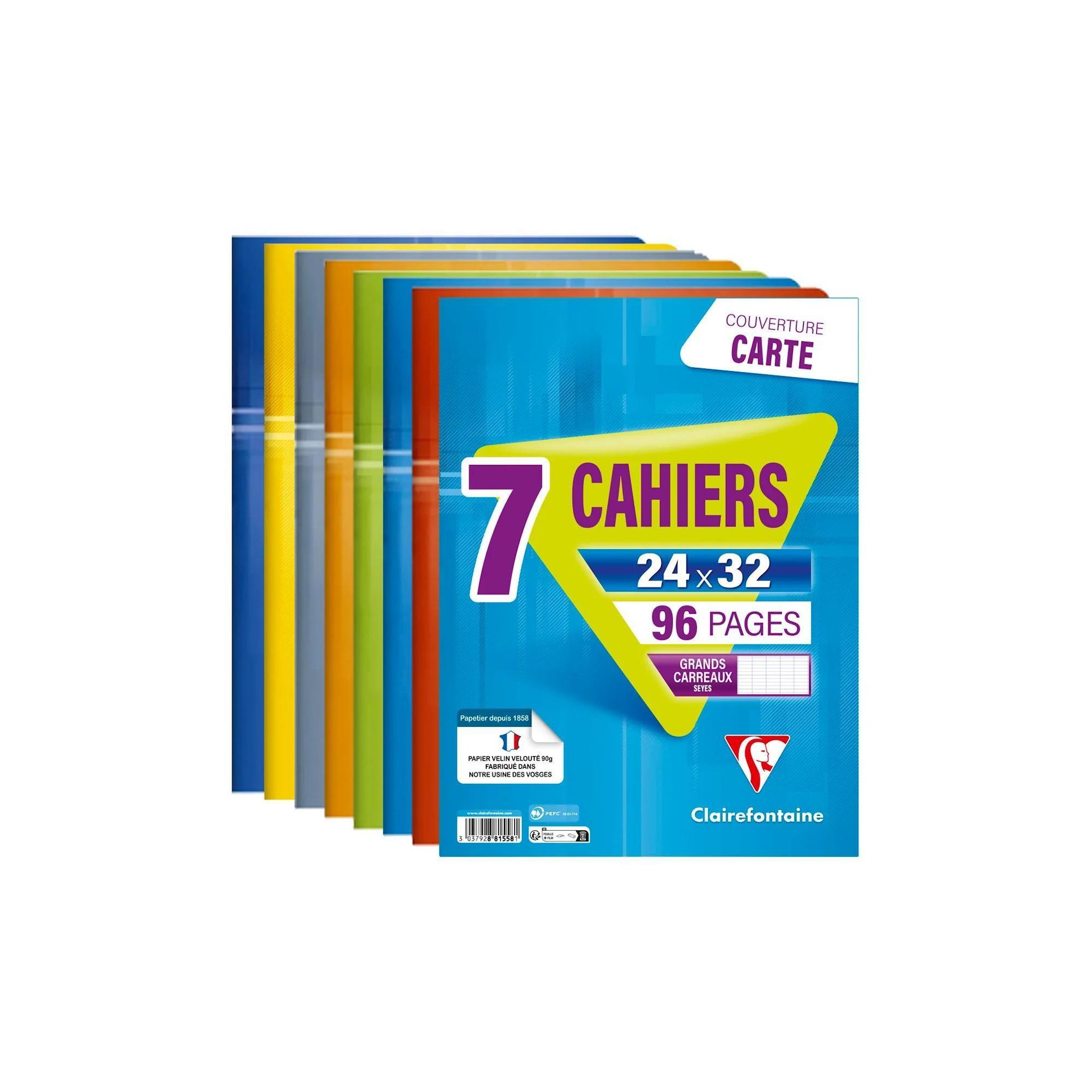CLAIREFONTAINE Lot de 7 Cahiers Piqués – Couverture Carton, 96 Pages
