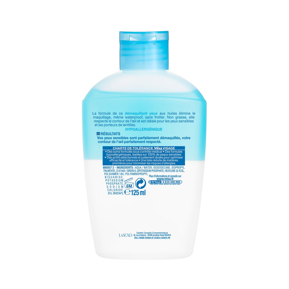 MIXA Huile démaquillante hypoallergénique yeux sensibles et porteurs de lentilles 125ml