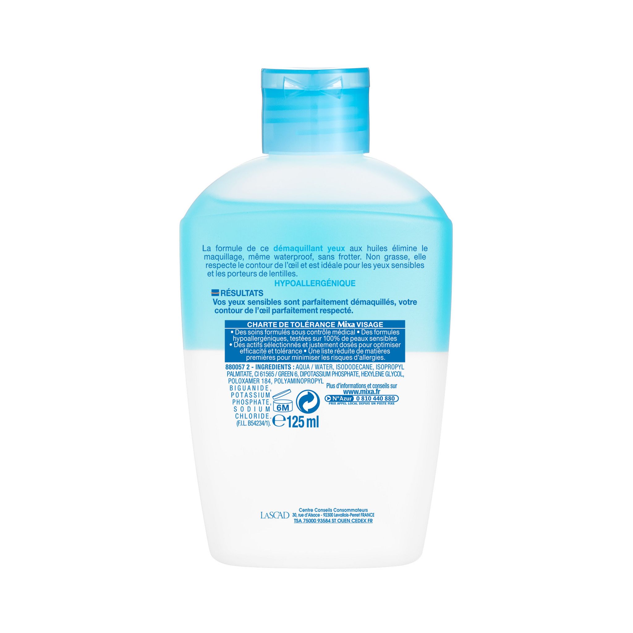 Voir la diapositive 2 : MIXA Huile démaquillante hypoallergénique yeux sensibles et porteurs de lentilles 125ml