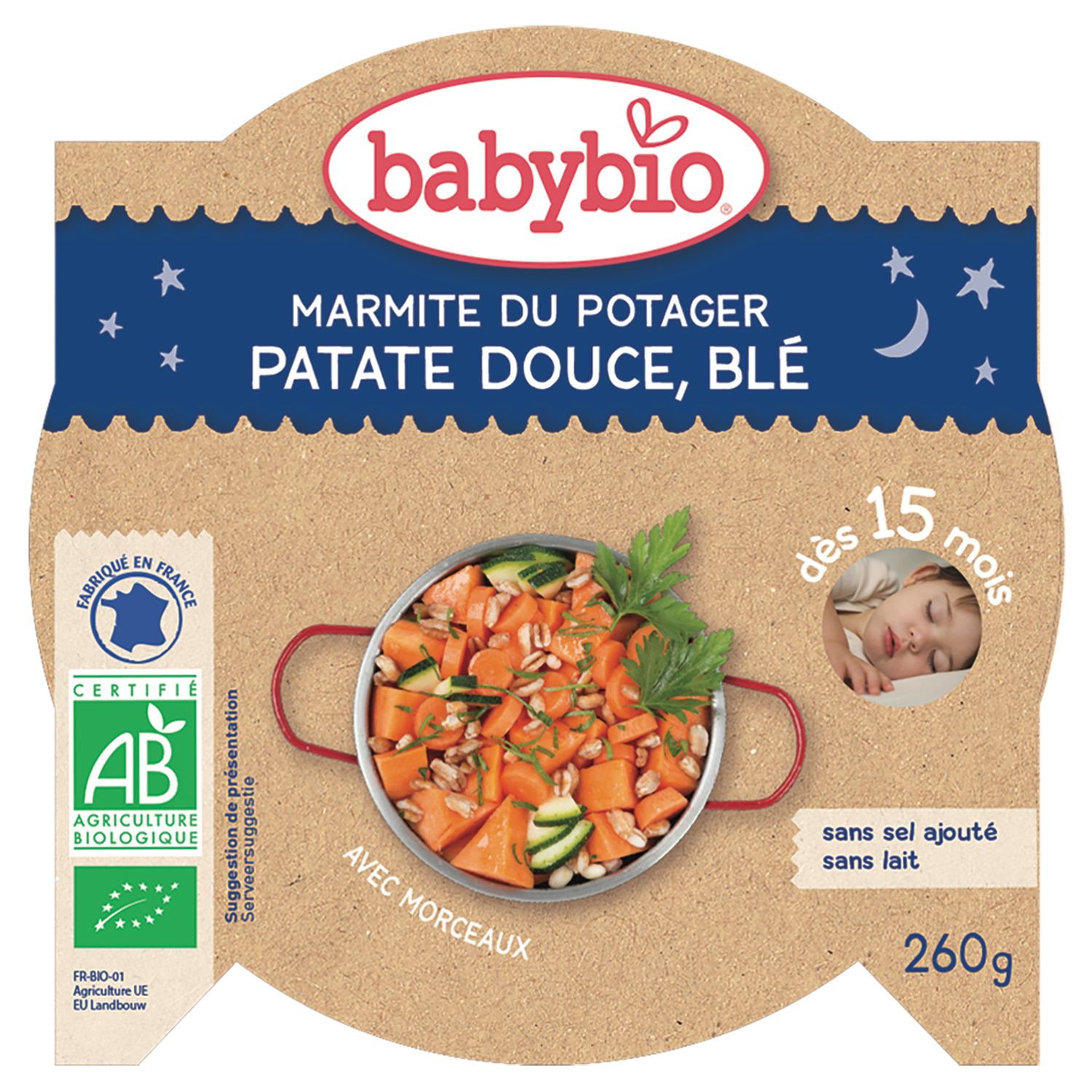 Voir la diapositive 2 : BABYBIO Assiette patate douce blé bio dès 15 mois 260g