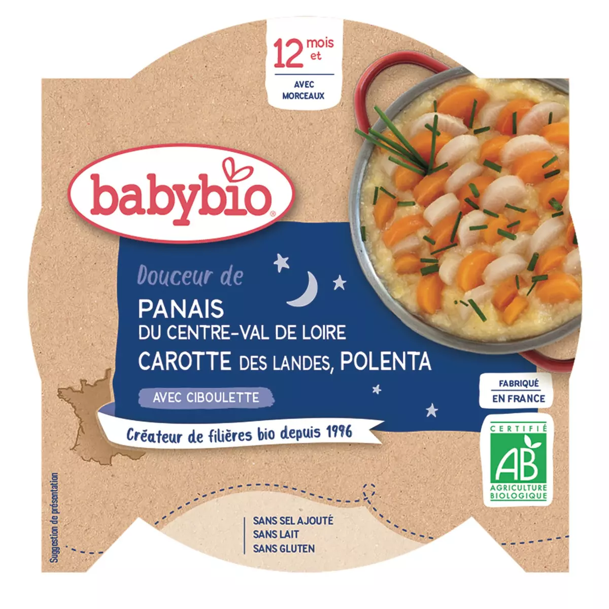 BABYBIO Assiette panais du Val de Loire carotte des Landes et polenta bio dès 12 mois 230g