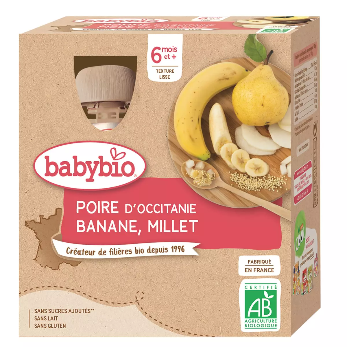 BABYBIO Gourde bio poire banane mille dès 6 mois 4x90g
