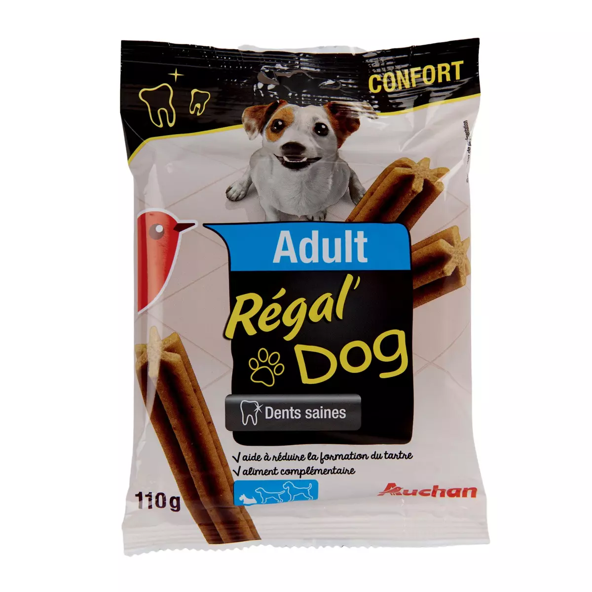 AUCHAN Régal'dog friandises bâtonnets dents saines pour petit chien adulte 7 bâtonnets 110g