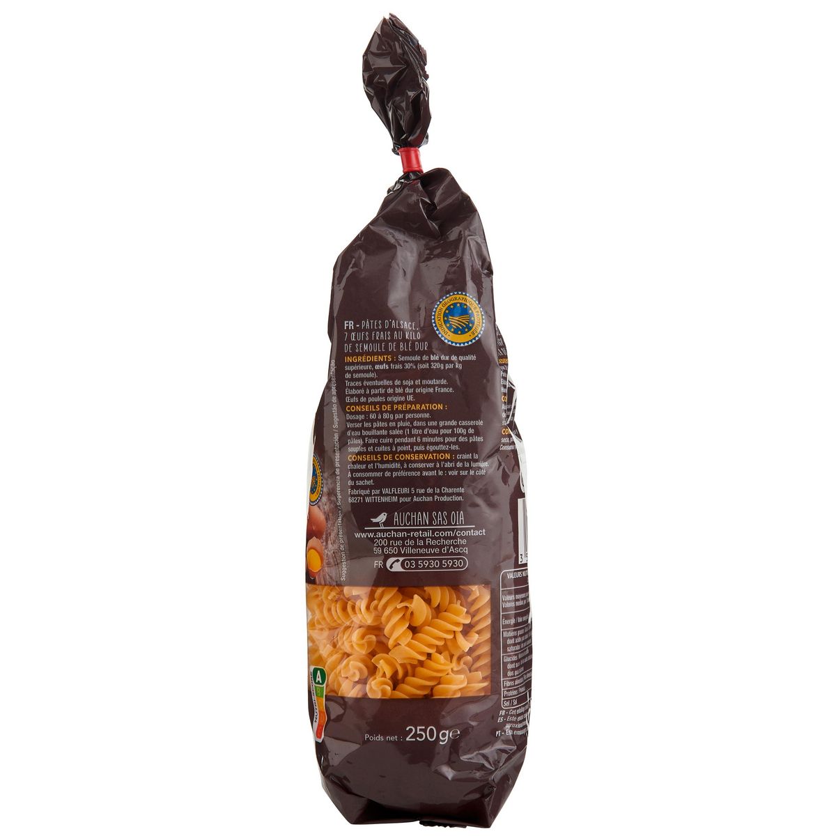 AUCHAN TERROIR Pâtes d'Alsace torsades aux œufs frais blé français IGP 4 portions 250g