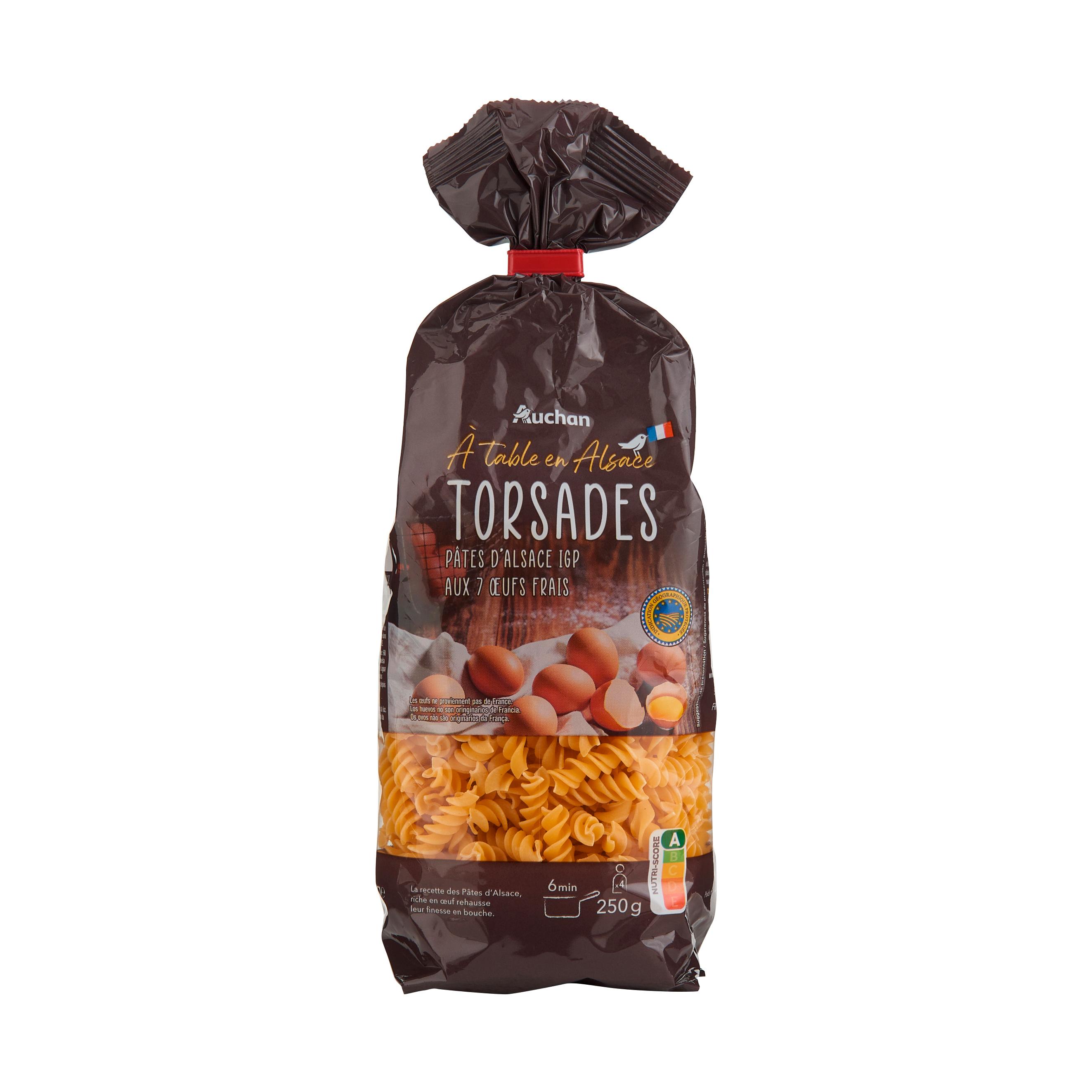 Voir la diapositive 4 : AUCHAN TERROIR Pâtes d'Alsace torsades aux œufs frais blé français IGP 4 portions 250g