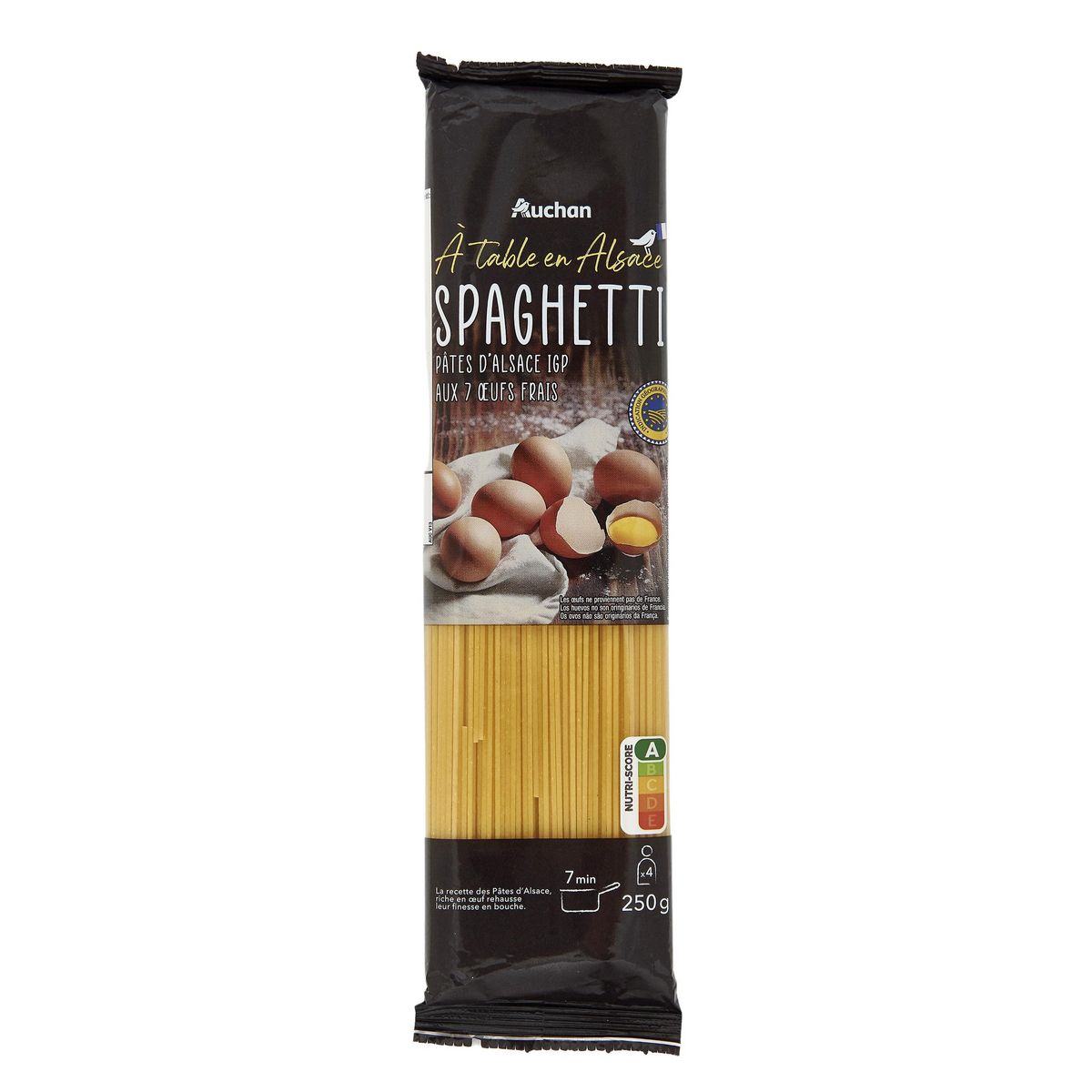 AUCHAN TERROIR Pâtes d'Alsace spaghetti aux œufs frais blé français 250g