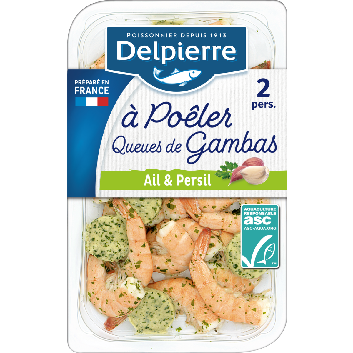 DELPIERRE Queues de crevettes marinées ail et persil à poêler 200g