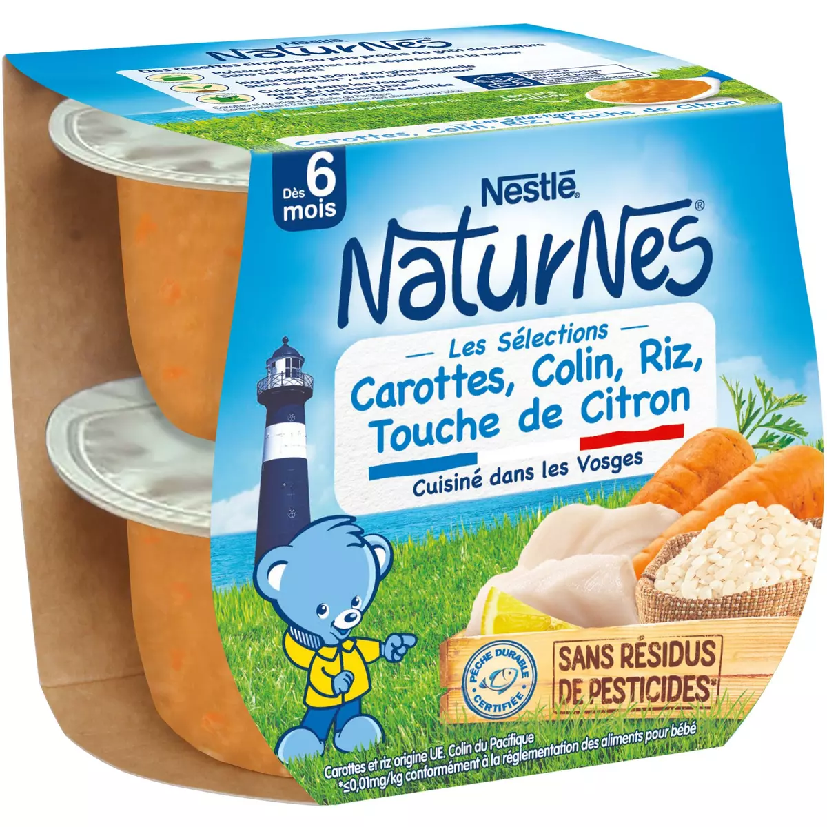 NESTLE Naturnes bol carottes colin riz et touche de citron dès 6 mois 2x200g