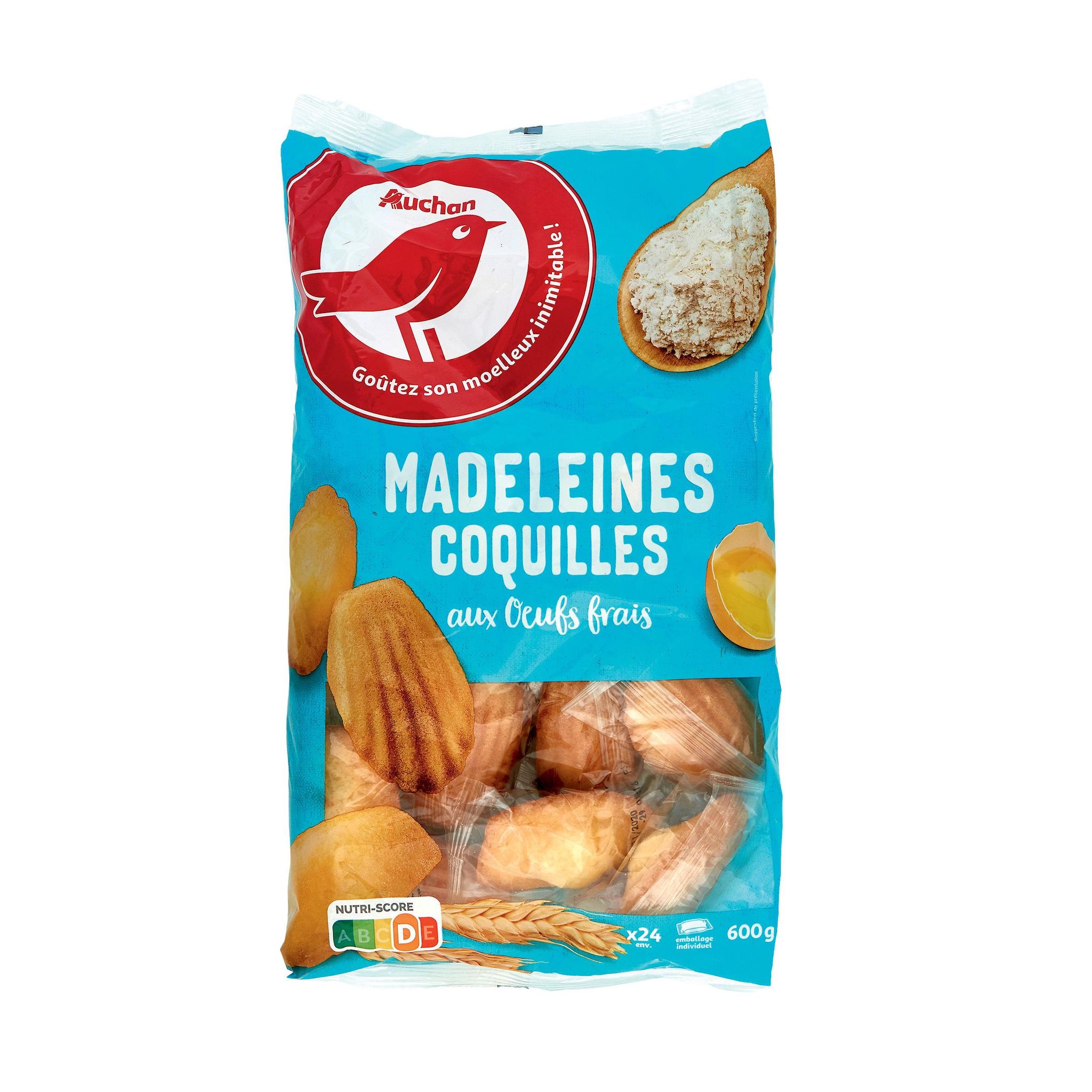 Voir la diapositive 2 : AUCHAN Madeleines coquilles aux œufs frais sachets individuels 24 madeleines 600g