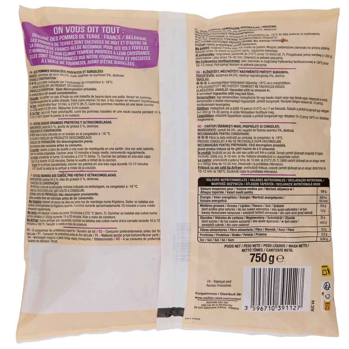 AUCHAN Pommes de terre rissolées rustiques 750g