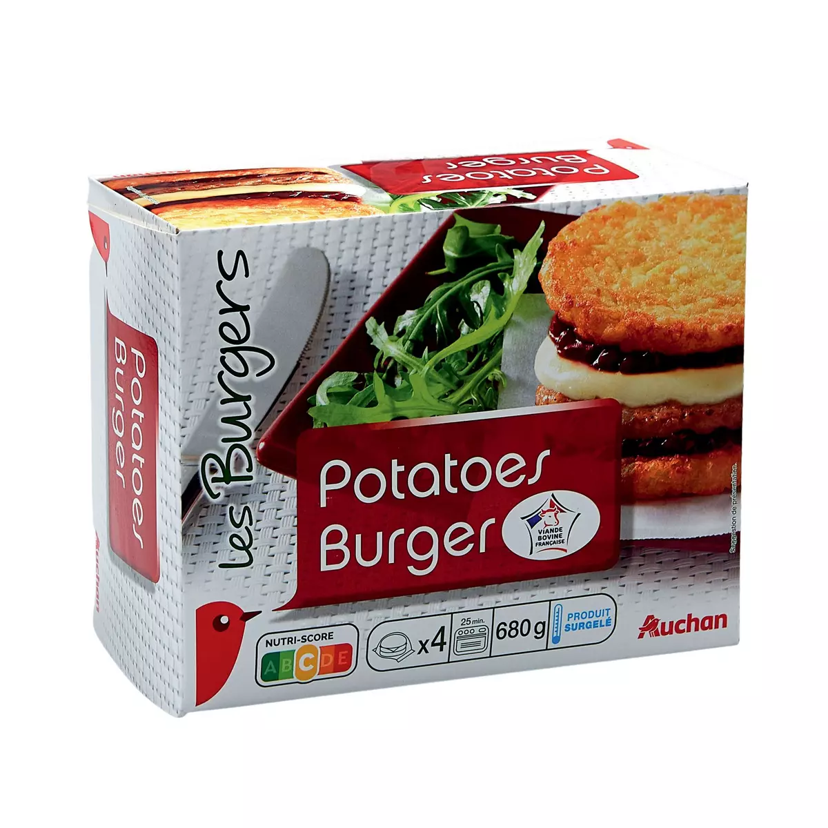 AUCHAN Potatoes burger 4 pièces 680g