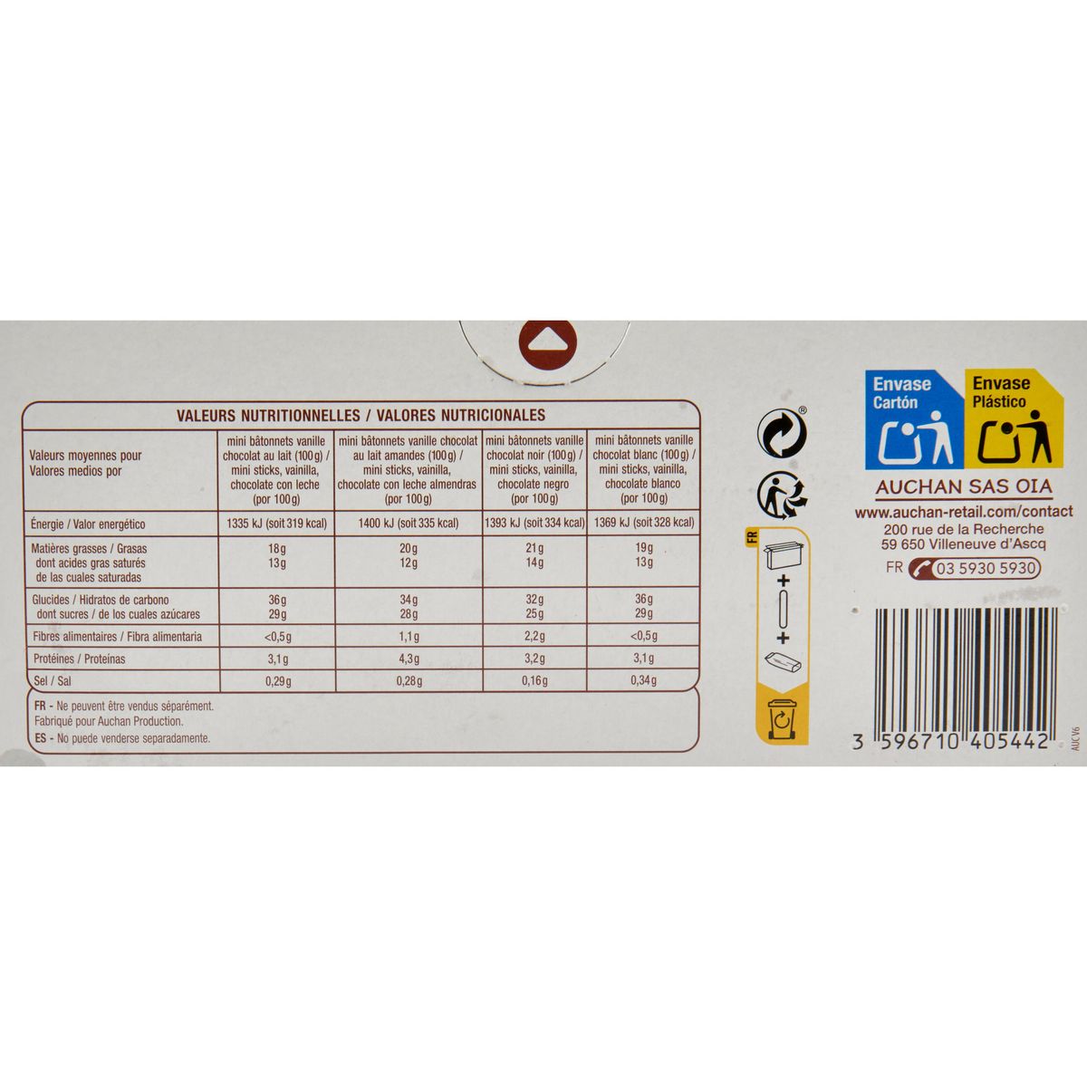 POUCE Mini-bâtonnets glacés vanille chocolat blanc lait noir amandes 12 pièces 414g