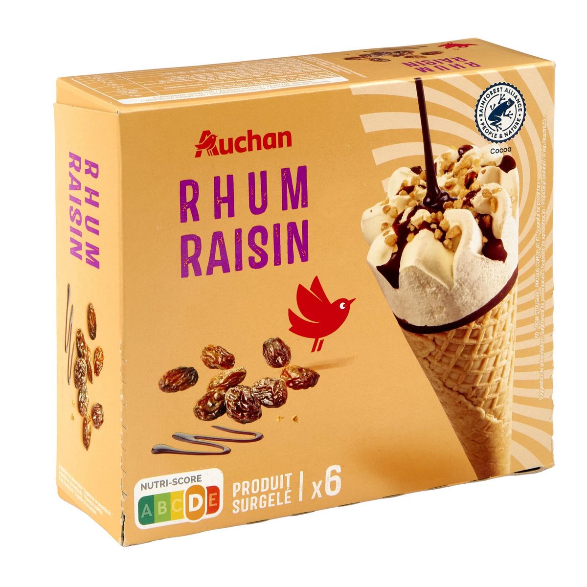 AUCHAN Cône glacé rhum raisin 6 pièces 418g