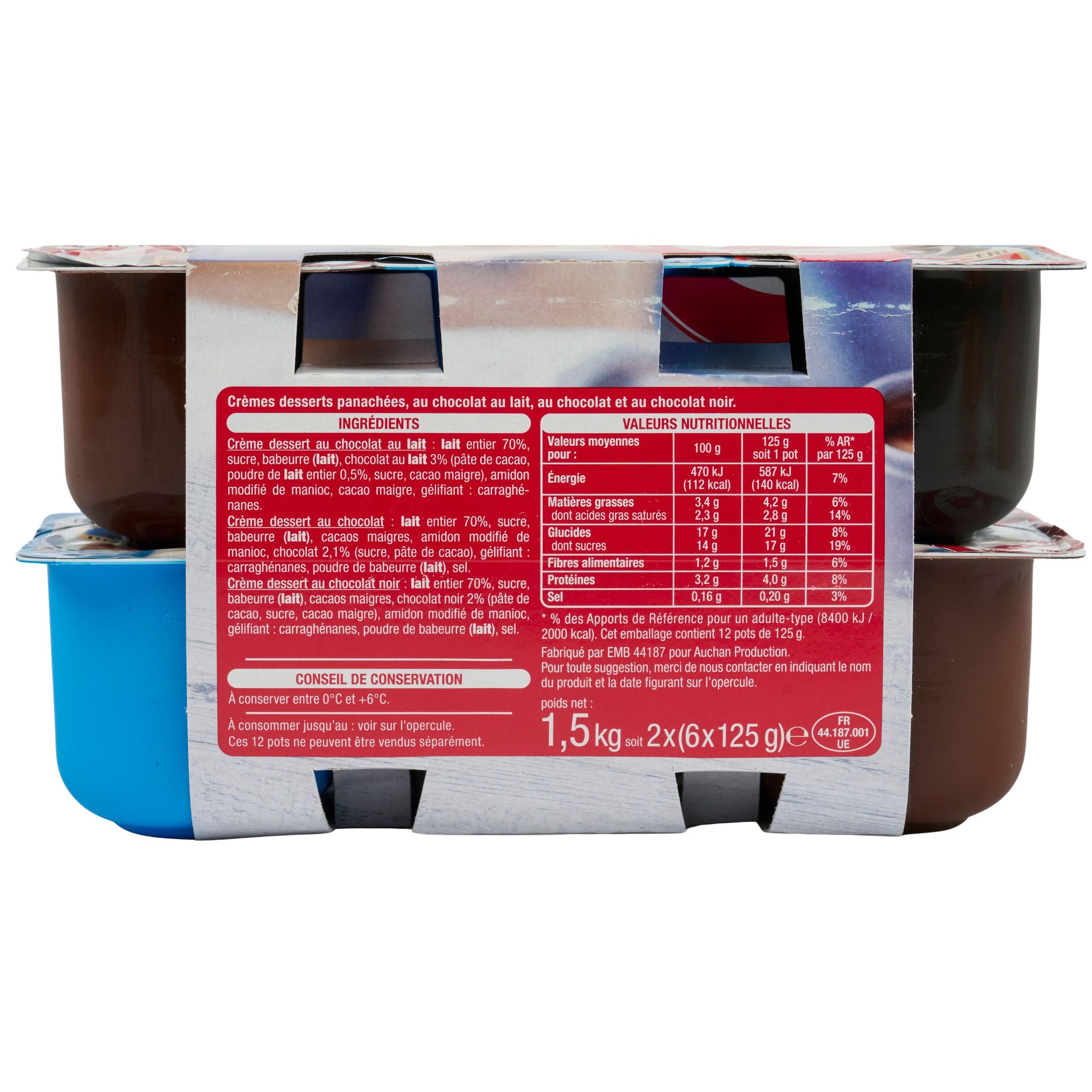 Voir la diapositive 2 : AUCHAN Crème dessert aux 3 chocolats 12x125g