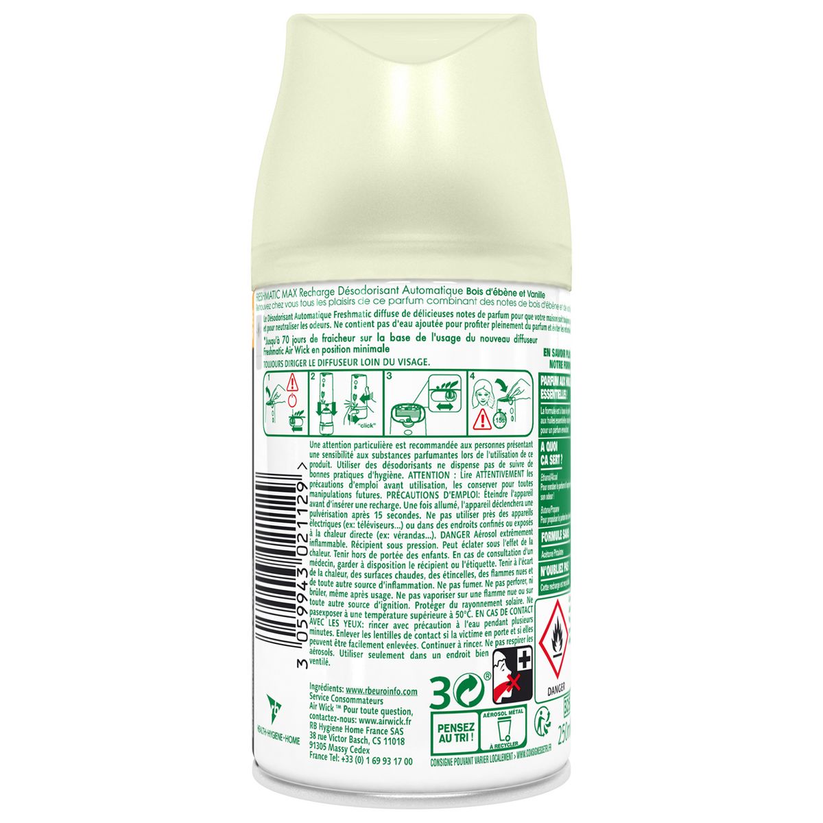 AIR WICK Recharge diffuseur automatique bois d'ébène et vanille 250ml