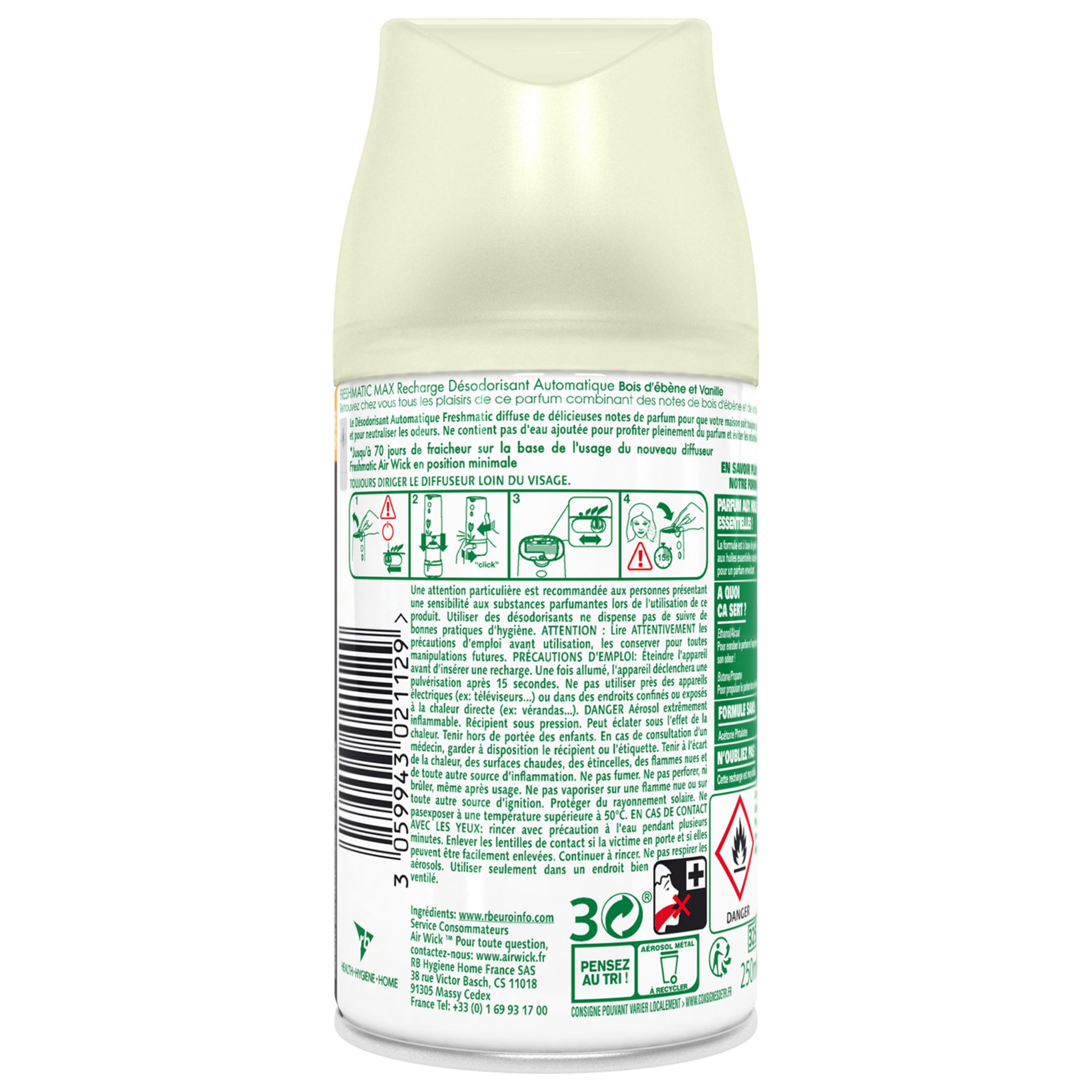 Voir la diapositive 2 : AIR WICK Recharge diffuseur automatique bois d'ébène et vanille 250ml