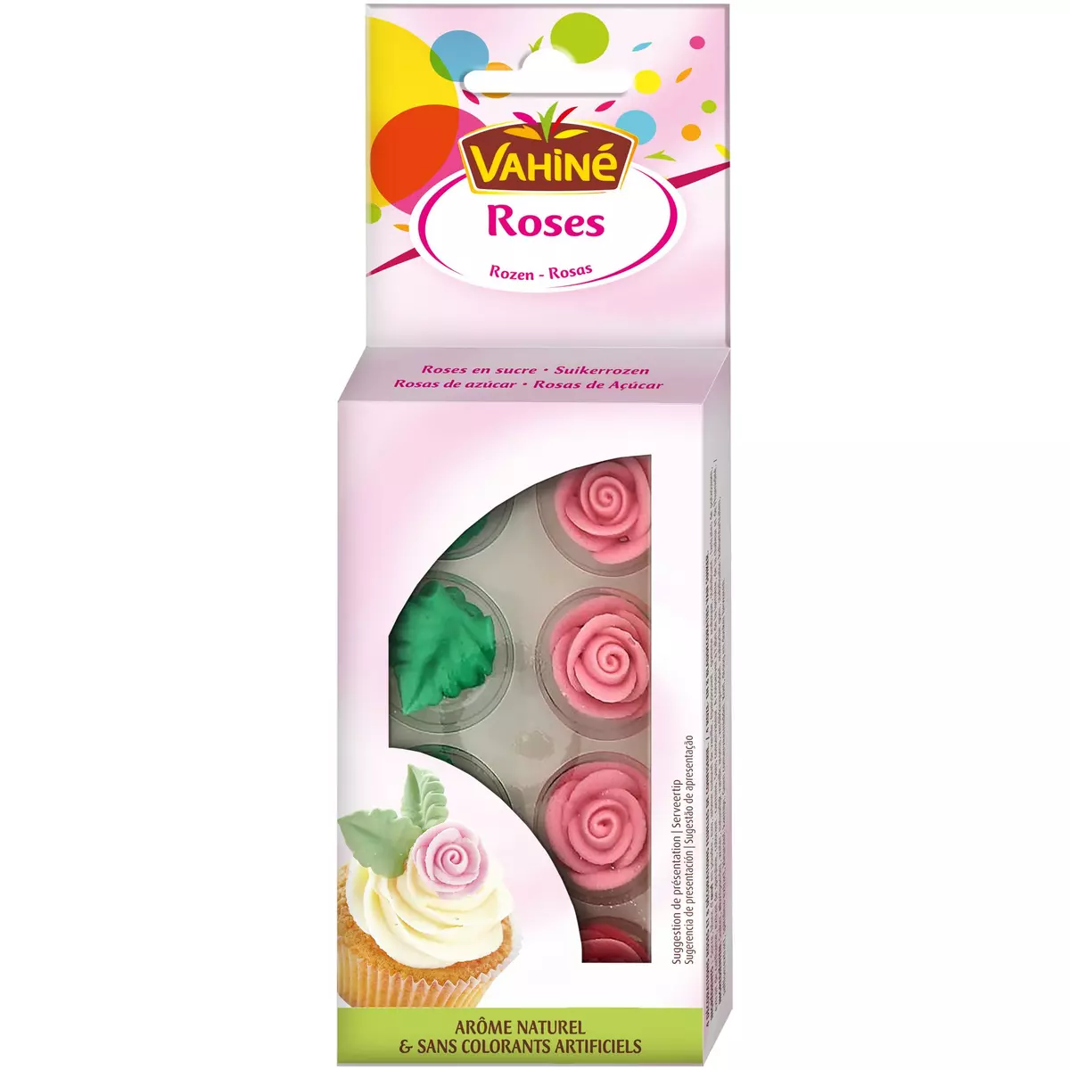 VAHINE Décorations roses et feuilles en sucre 4 roses et 8 feuilles 38g