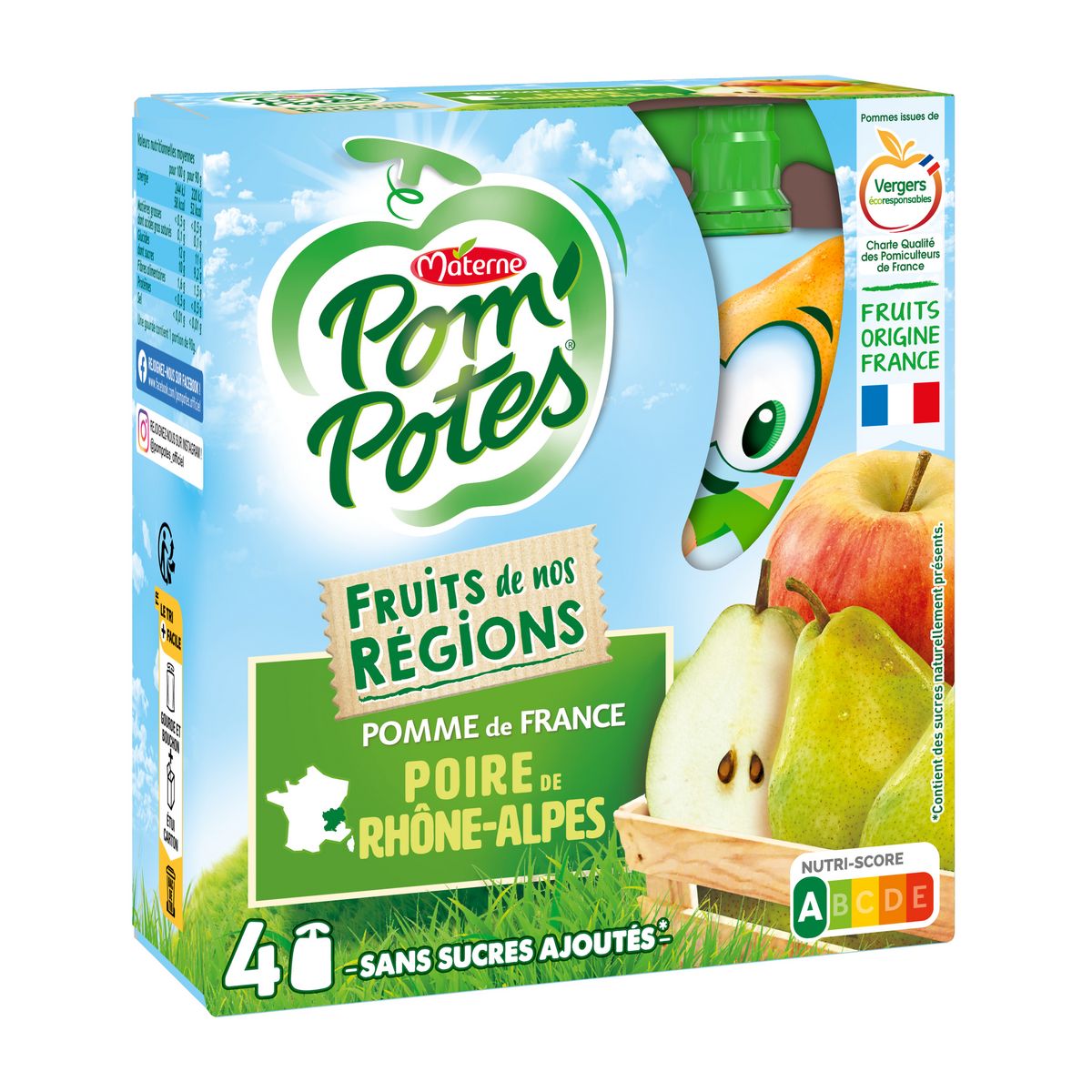 POM'POTES Gourdes pomme poire sans sucres ajoutés 4x90g