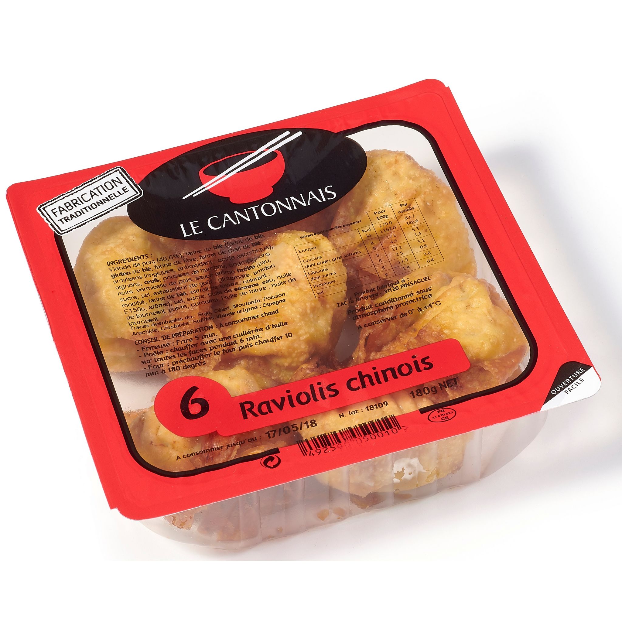 Voir la diapositive 2 : LE CANTONNAIS Raviolis chinois 6 pièces 180g