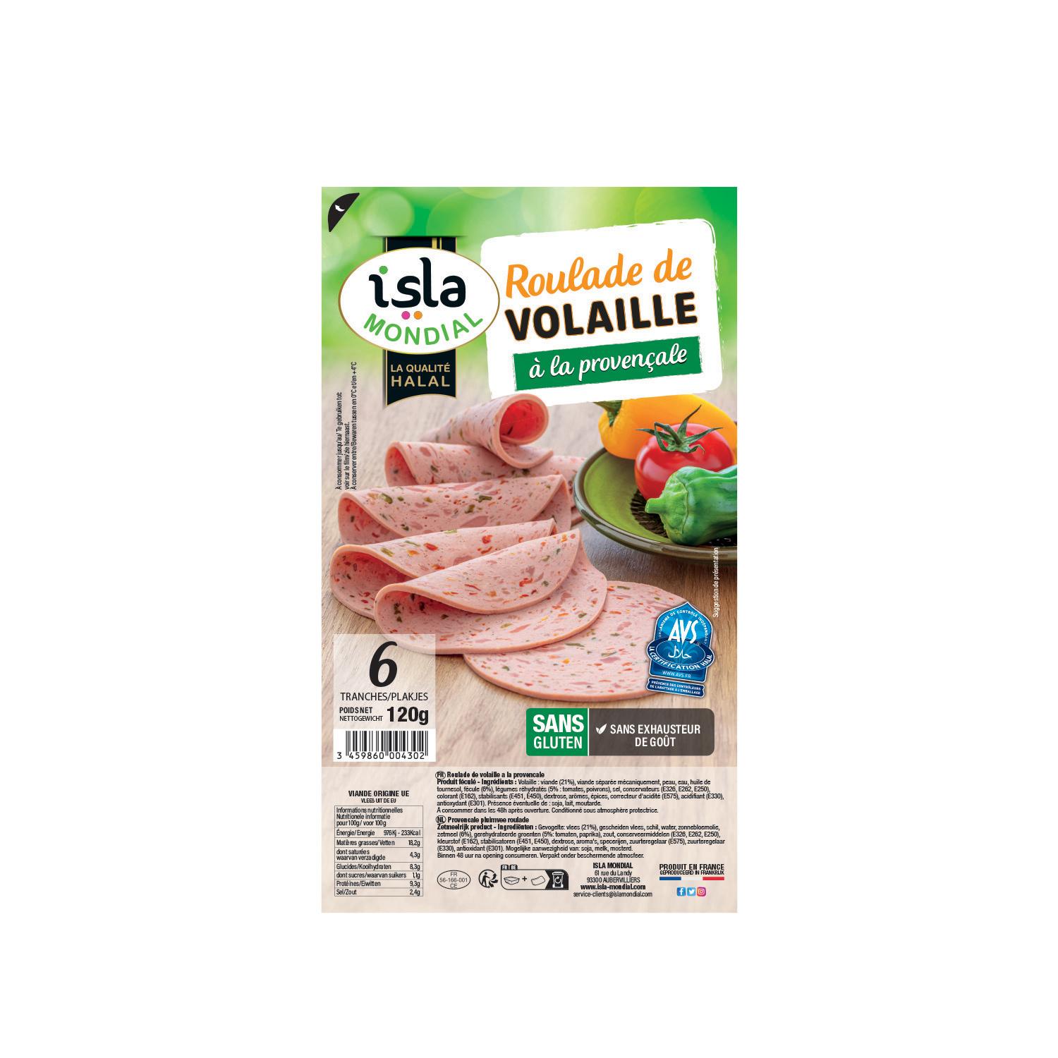 ISLA MONDIAL Roulade de veau volaille à la provençale halal 6 tranches 120g