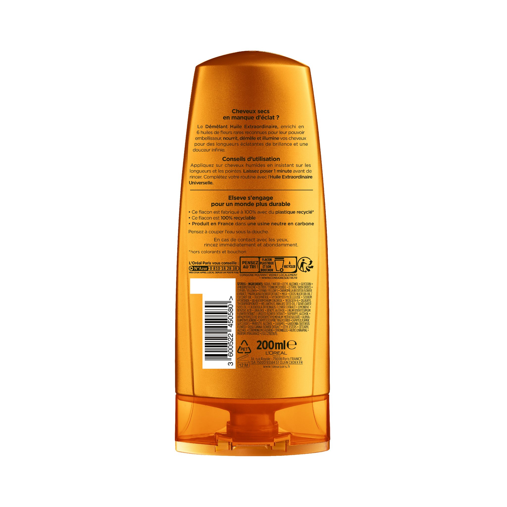 Voir la diapositive 2 : ELSEVE Huile Extraordinaire démêlant nutrition éclat cheveux secs 200ml