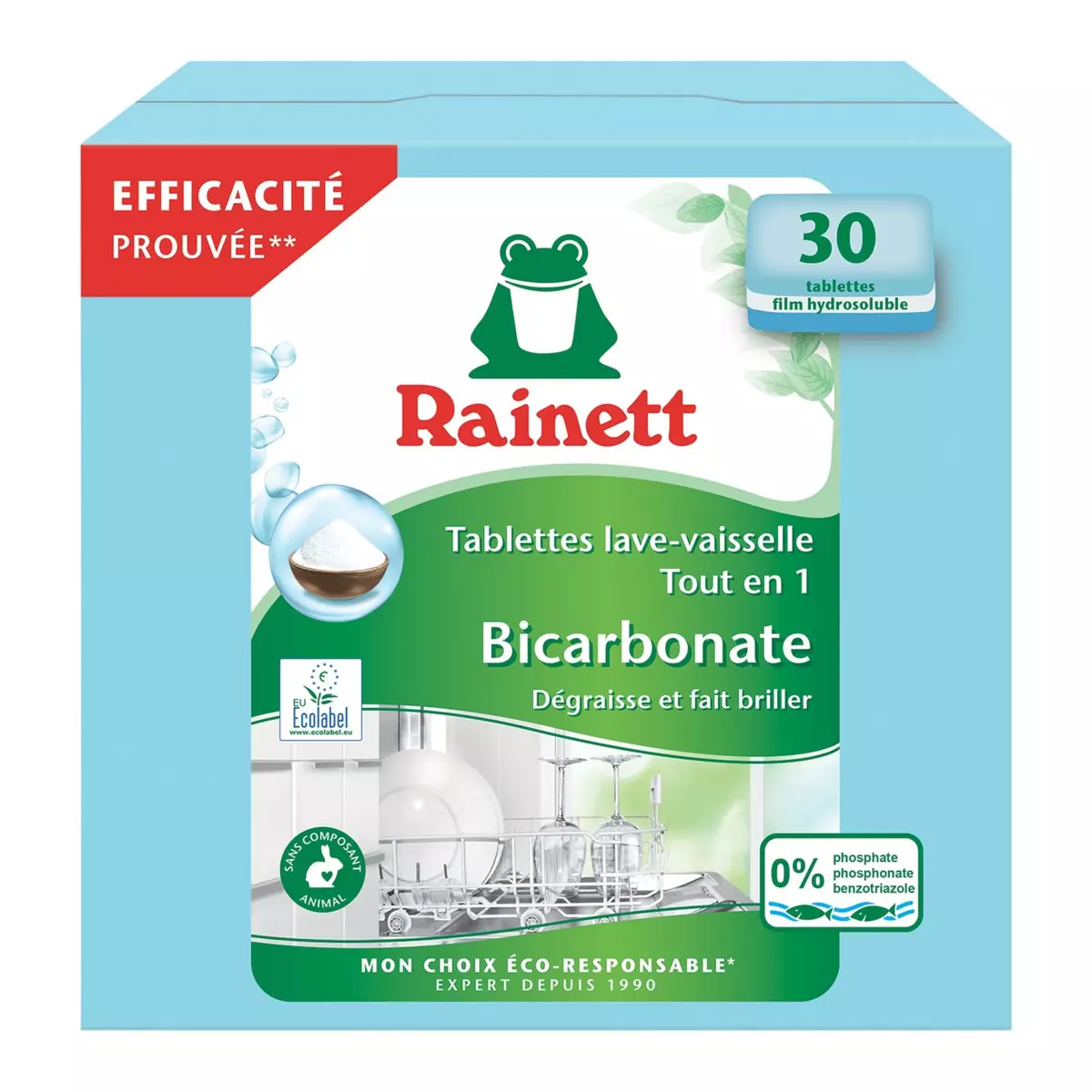 RAINETT Tablettes lave-vaisselle écologique au bicarbonate 30 tablettes
