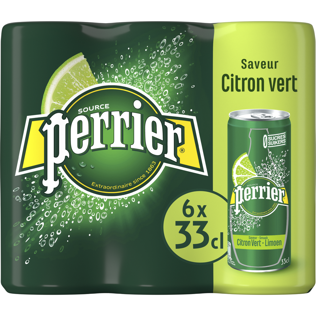 PERRIER Eau gazeuse aromatisée au citron vert boîtes 6x33cl