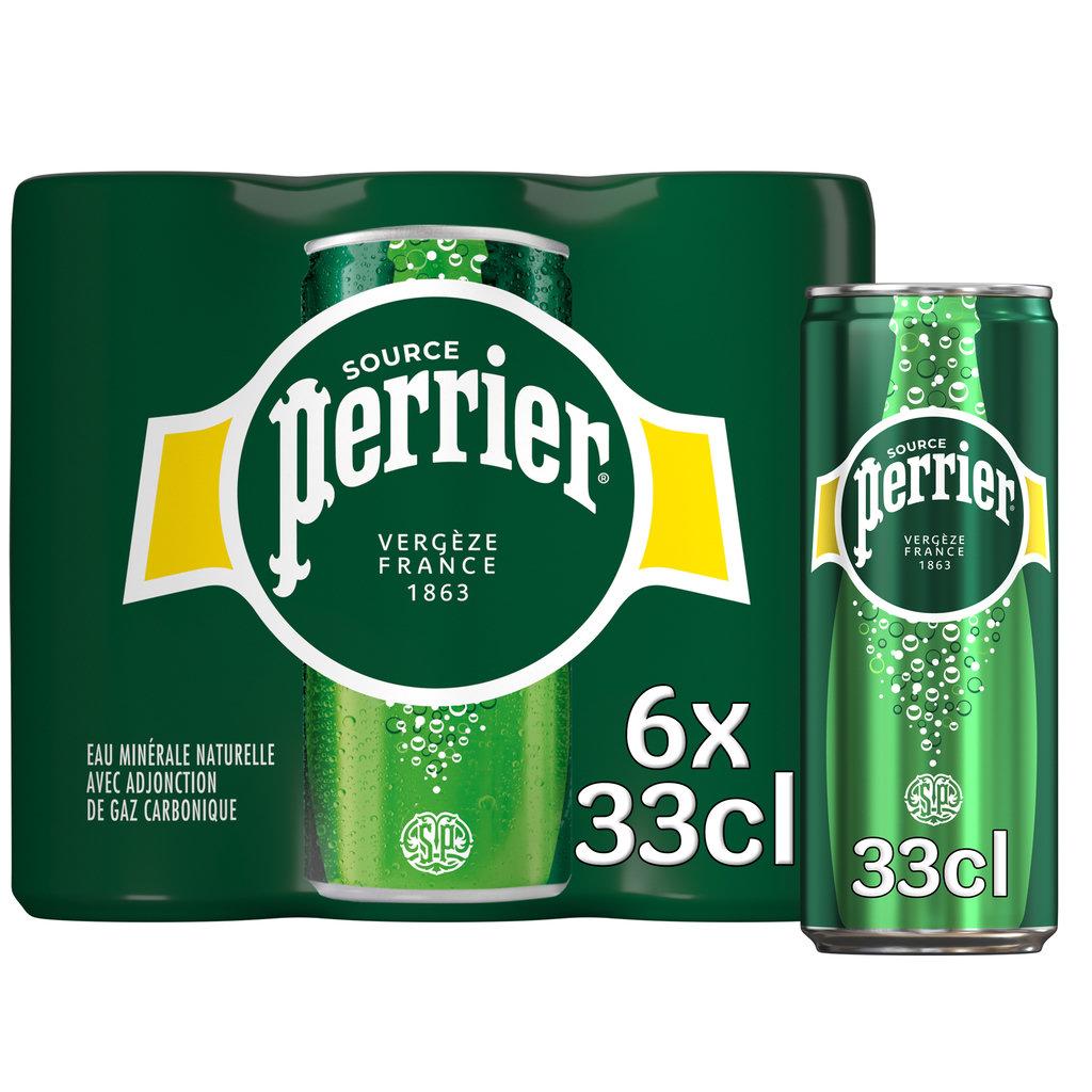 PERRIER Eau minérale naturelle gazeuse boîtes 6x33cl