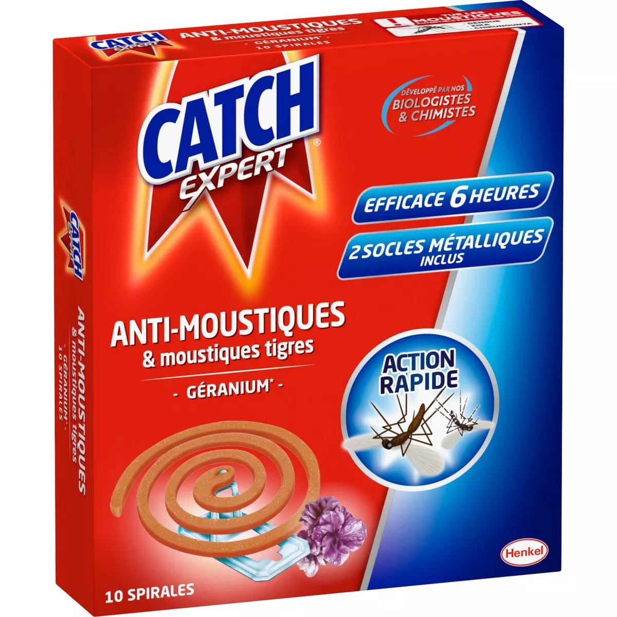 CATCH Spirales anti-moustiques moustiques-tigres parfum géranium 10x6 heures 10 spirales 2 socles