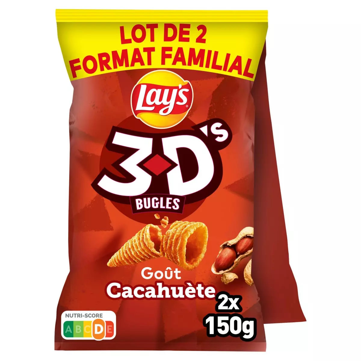 LAY'S Biscuits soufflés 3D's goût cacahuète format familial 2x150g