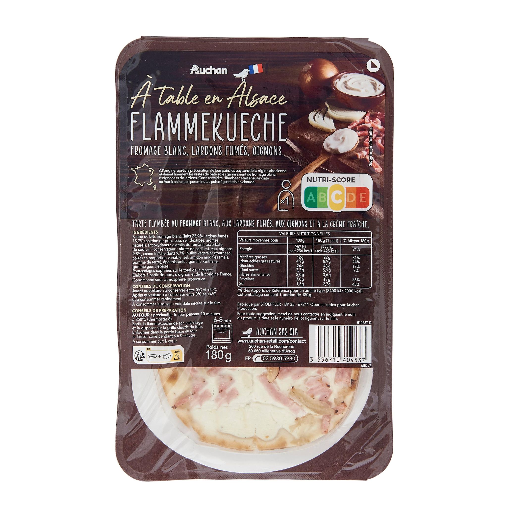Voir la diapositive 2 : AUCHAN TERROIR Tarte flambée Alsacienne MMM 1 part 180g
