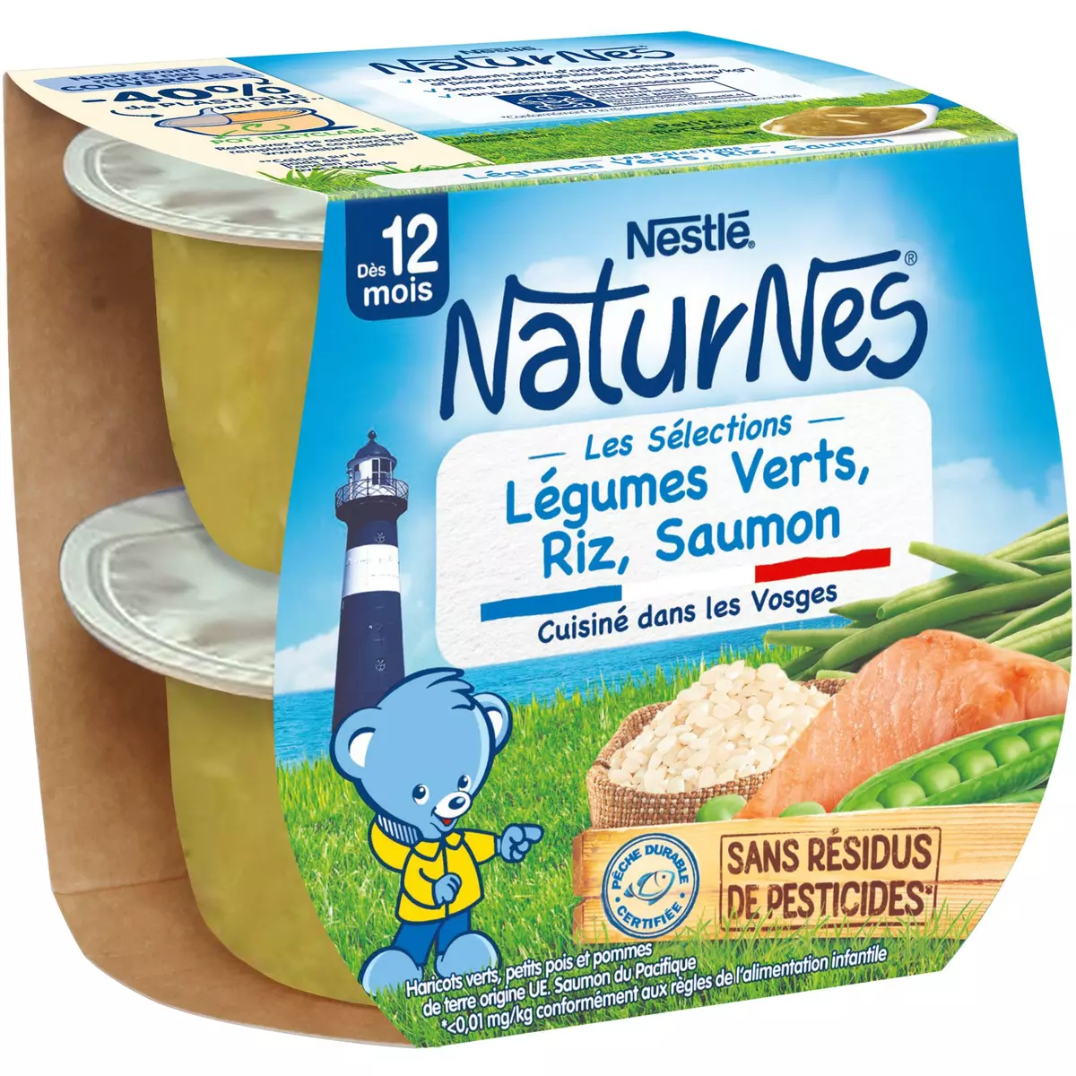 NESTLE Naturnes petits pots légumes verts riz saumon dès 12 mois 2x200g