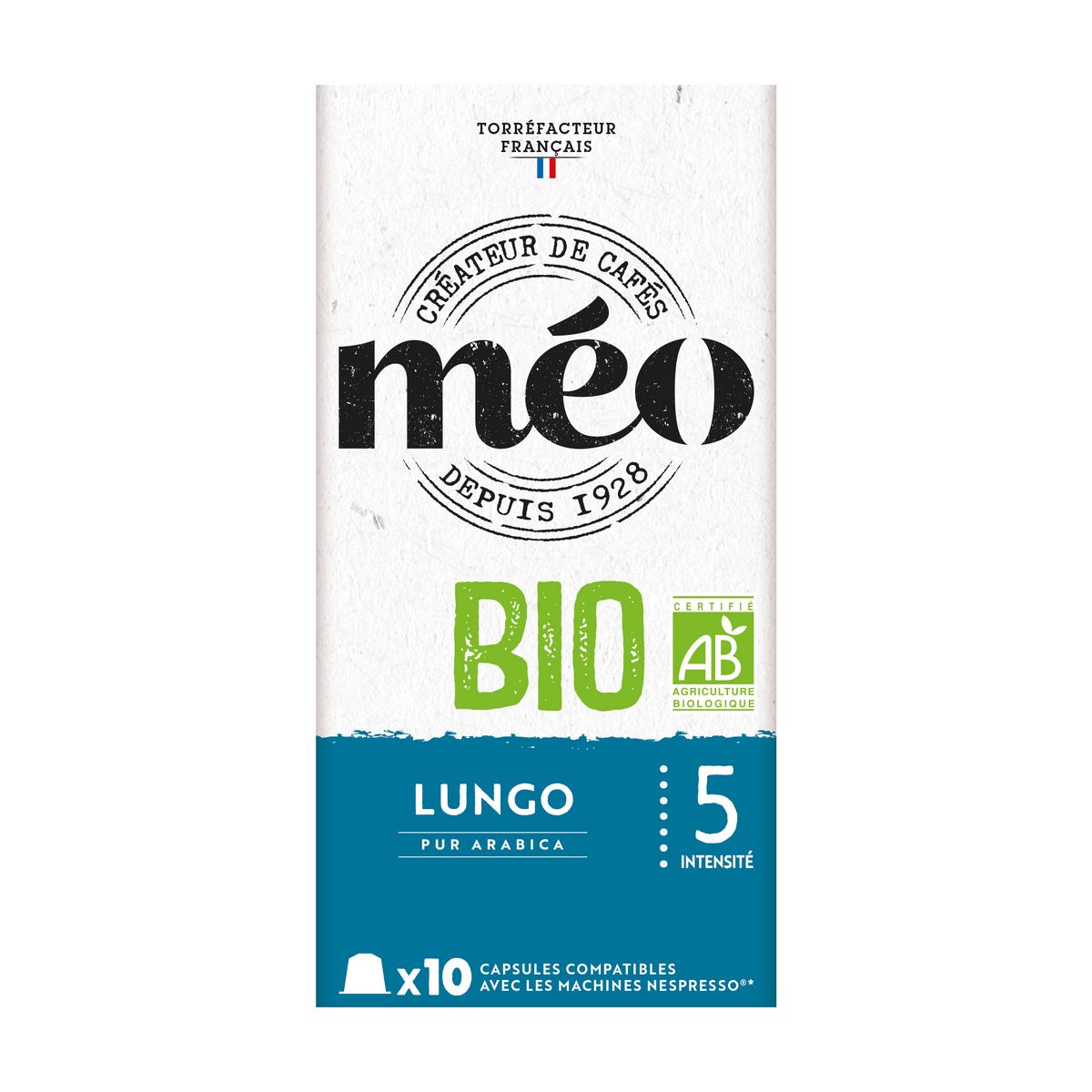 MEO Capsules de café bio lungo compatibles Nespresso 10 capsules 50g