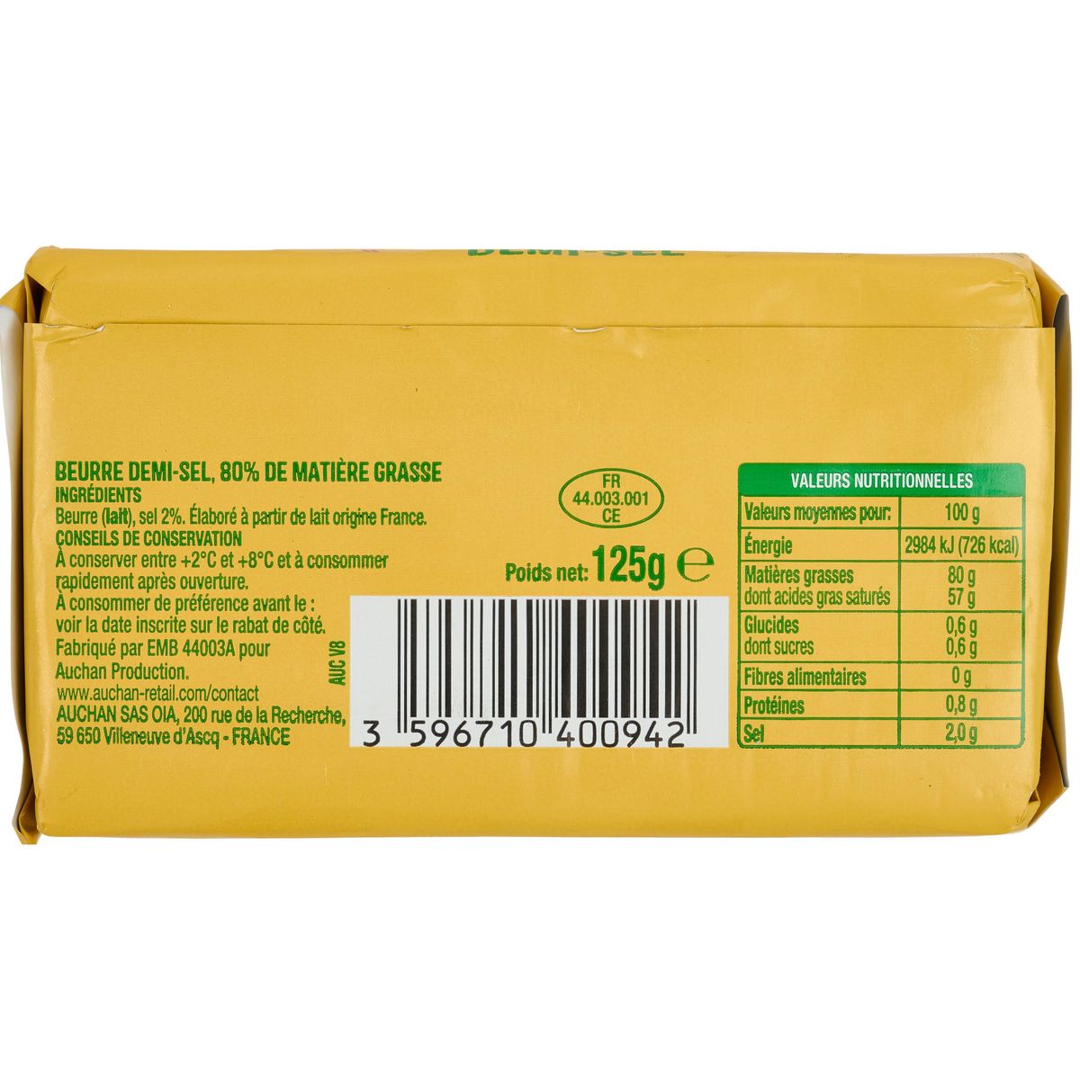 AUCHAN Beurre demi-sel 125g