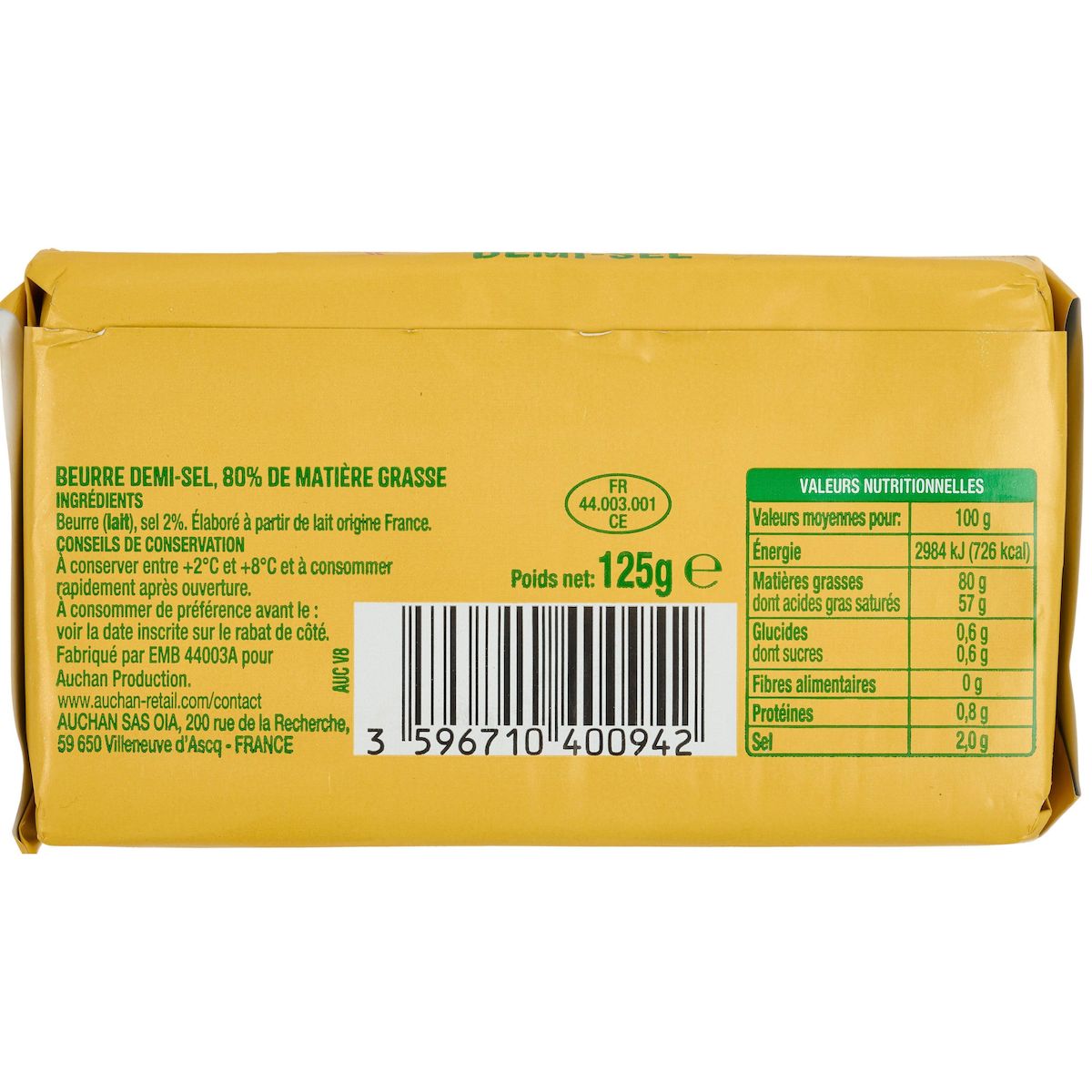 AUCHAN Beurre demi-sel 125g