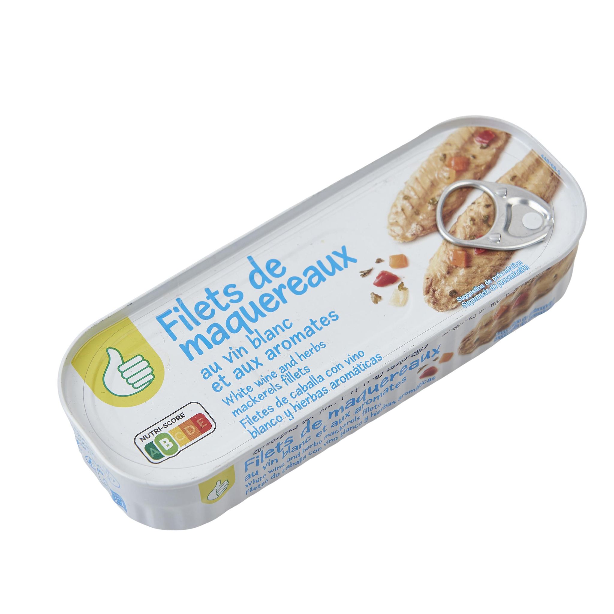 Voir la diapositive 2 : POUCE Filets de maquereaux au vin blanc et aux aromates 176g