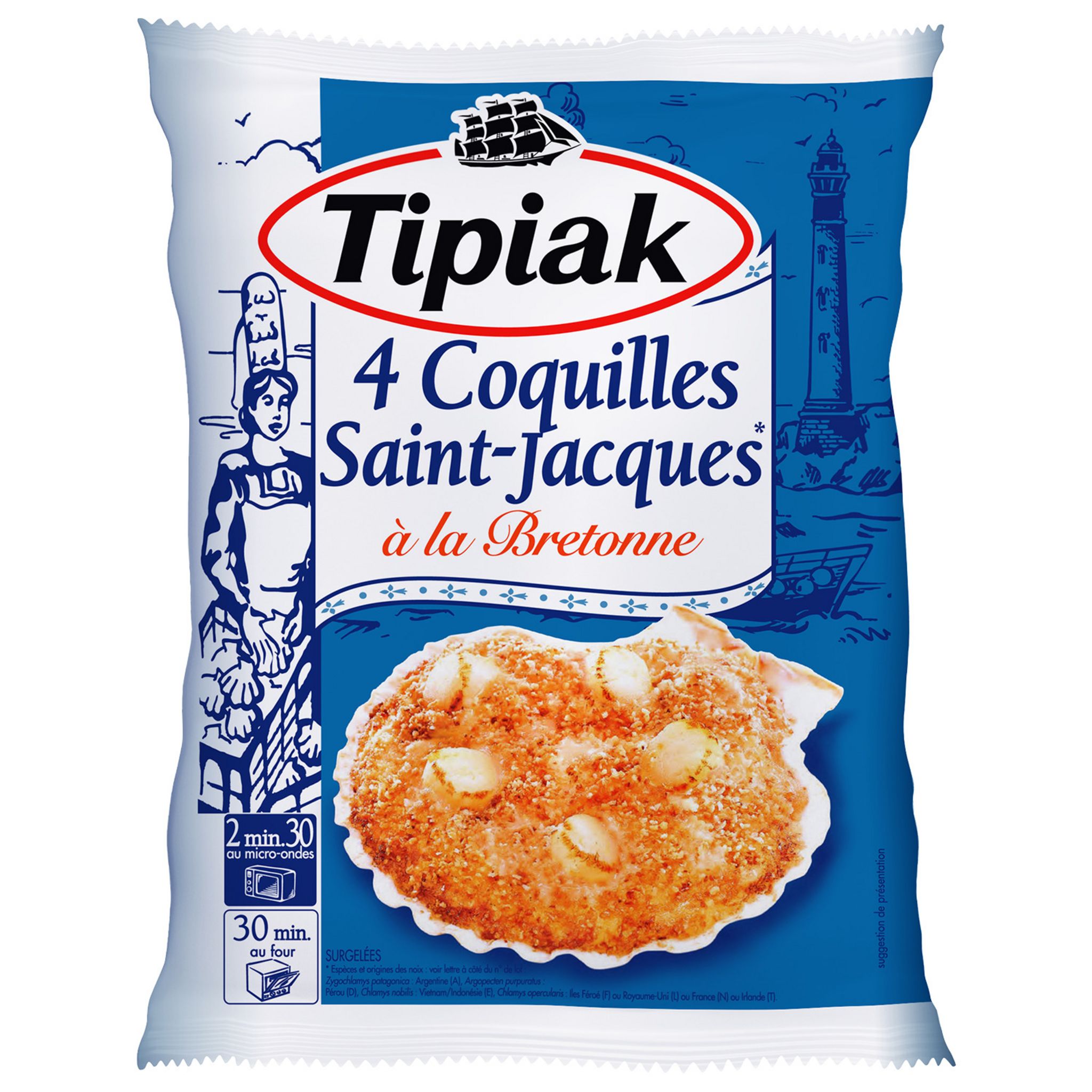 Voir la diapositive 3 : TIPIAK Coquilles Saint-Jacques à la Bretonne 4 pièces 360g